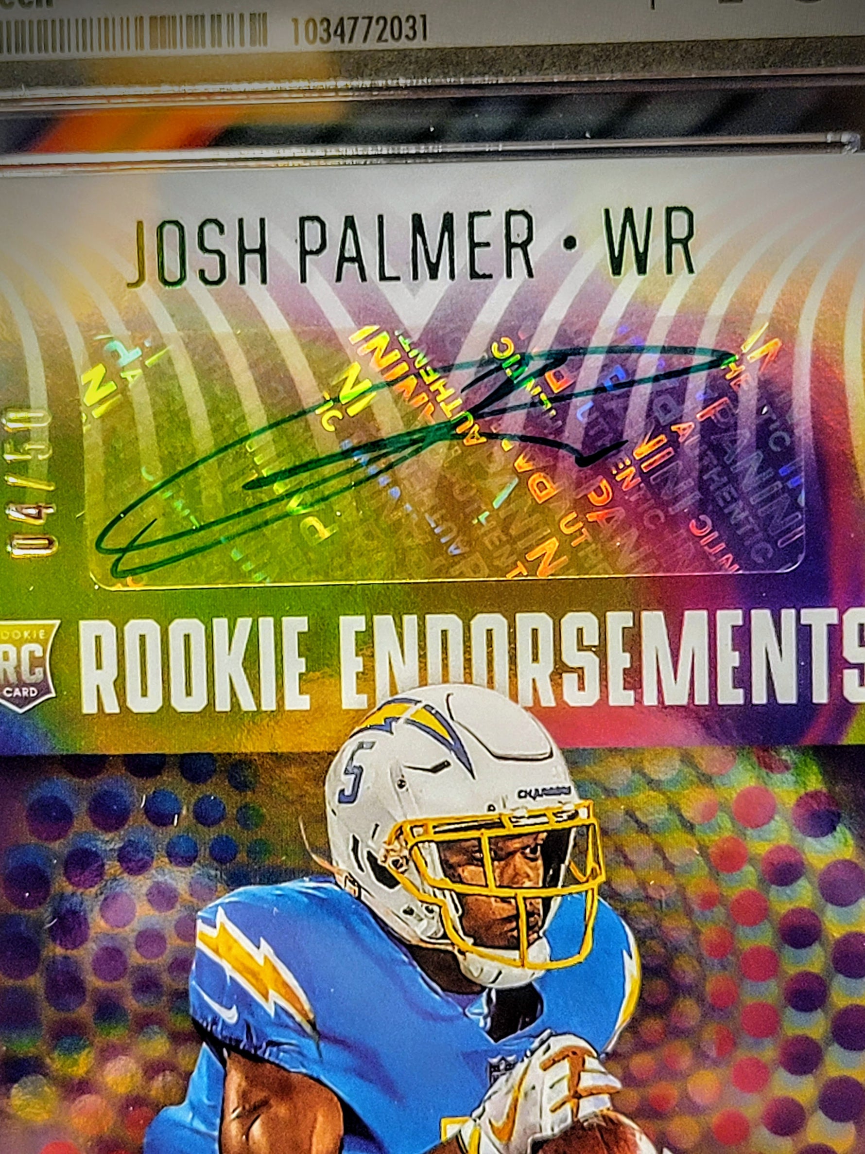 Josh Palmer Chargers Illusions #RE-29 Rookie Green /50 Auto Graded - CSG 10 image 1