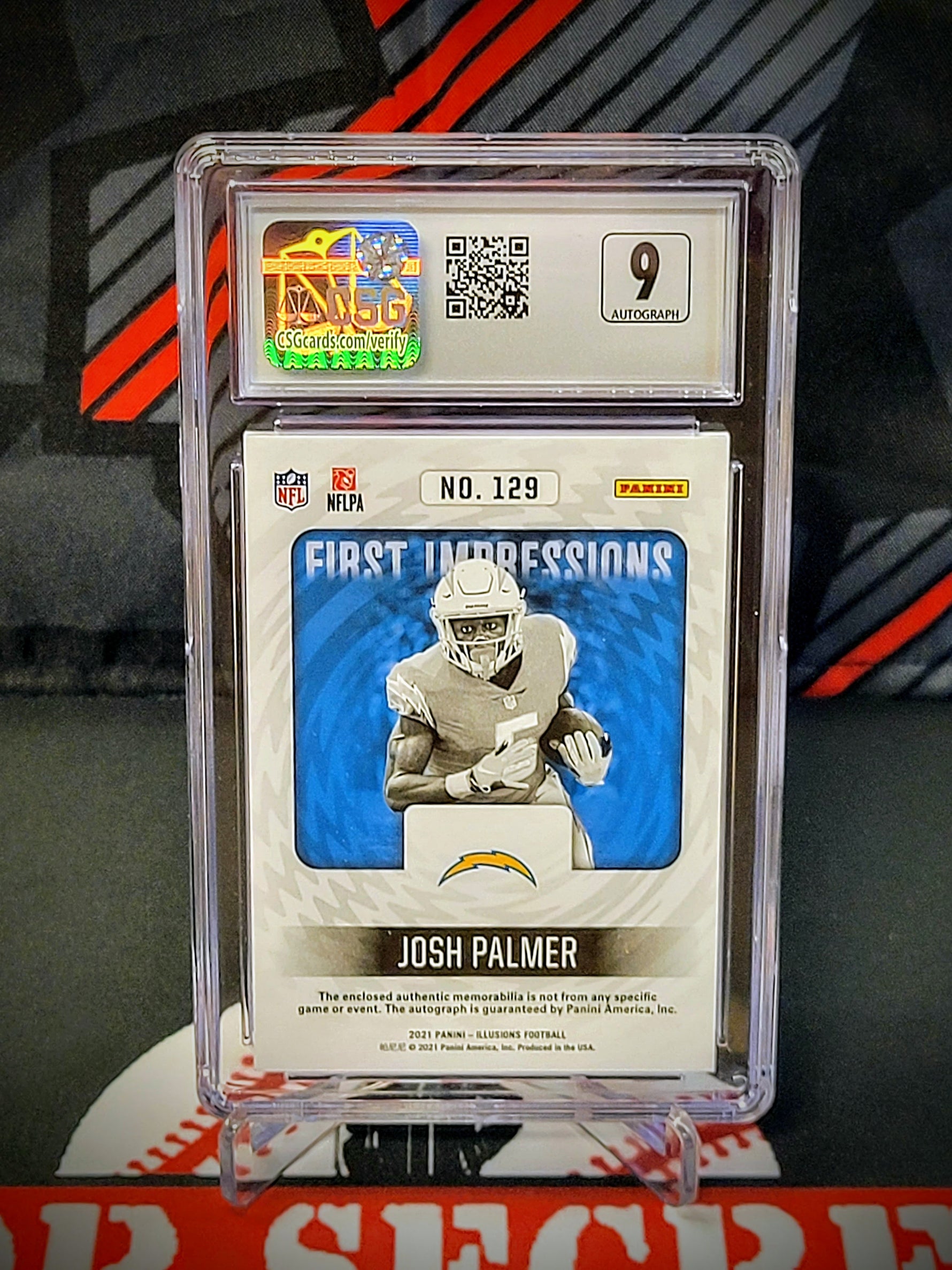 Josh Palmer Chargers Illusions #129 Rookie Red /99 Auto Graded - CSG 9.5 image 2