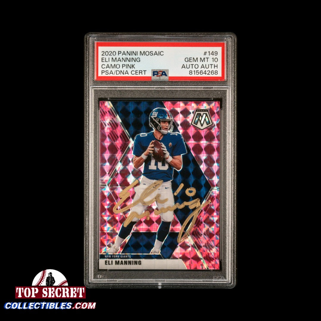 2020 Mosaic #149 Eli Manning Pink Camo Giants AUTO - PSA 10 image 0