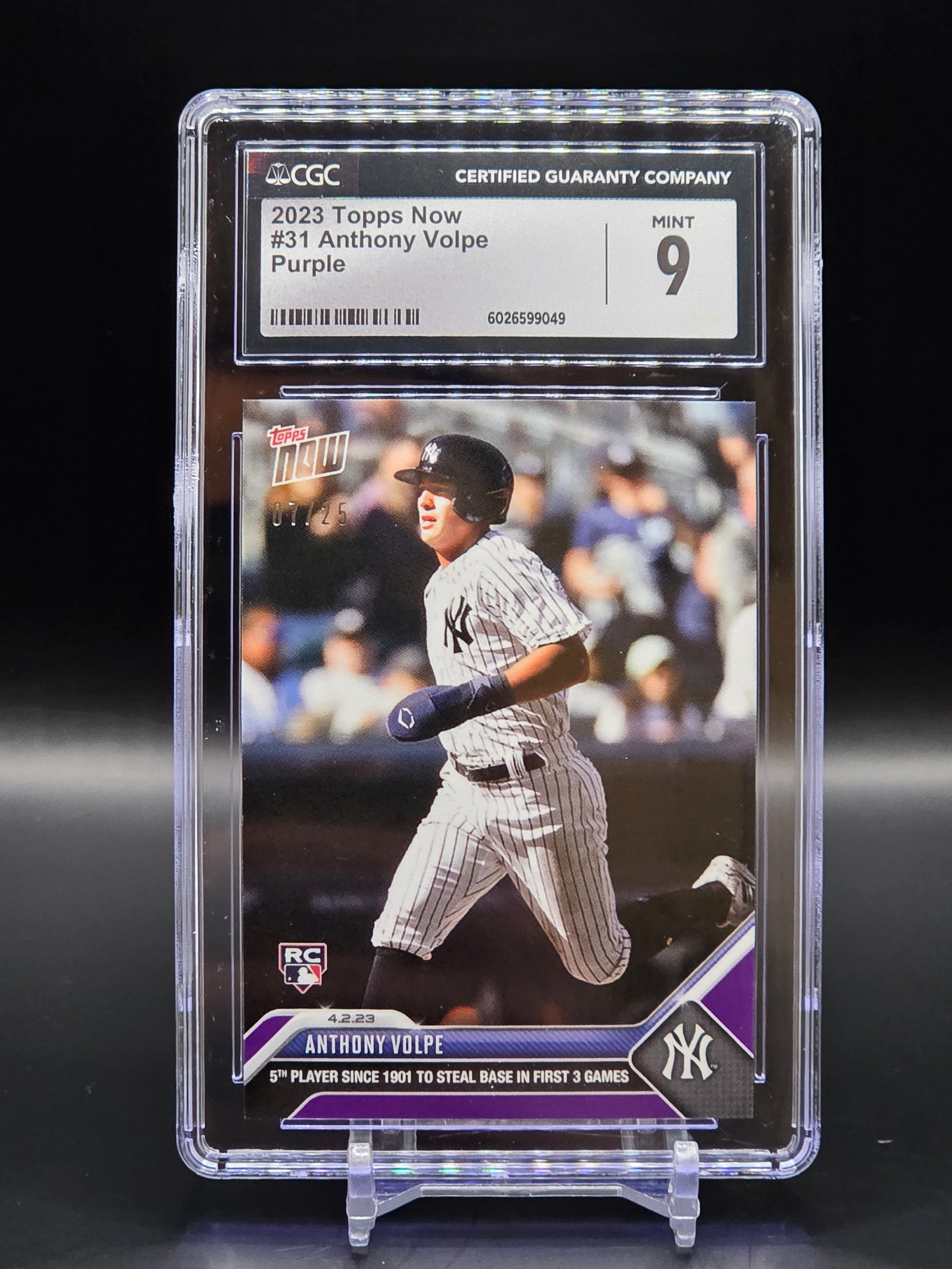 Anthony Volpe NY Yankees Topps Now RC #31 Purple /25 - Graded CGC 9 image 0