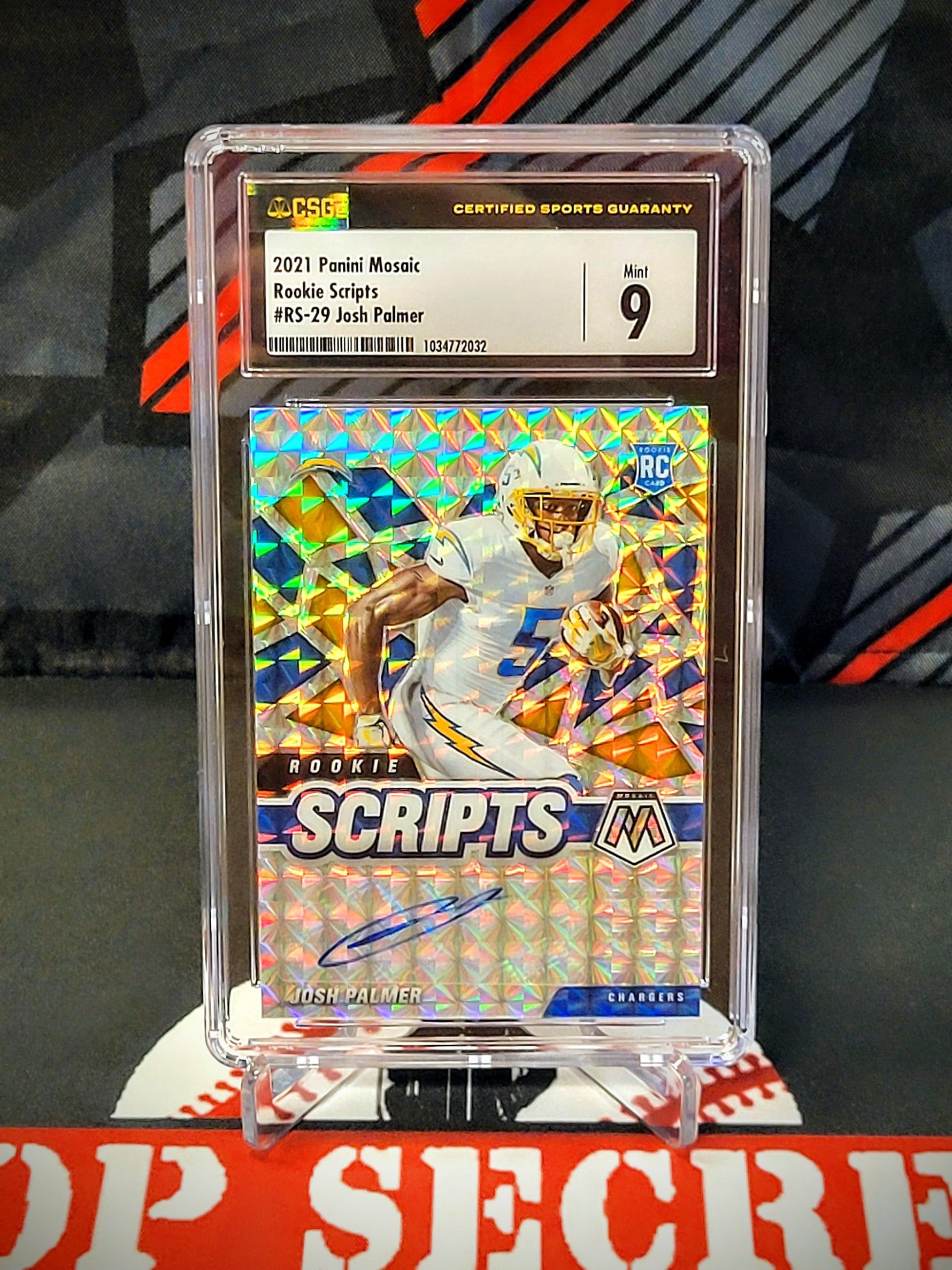 Josh Palmer Chargers Mosaic Rookie Scripts #RS-29 Auto Graded - CSG 9.5 image 1