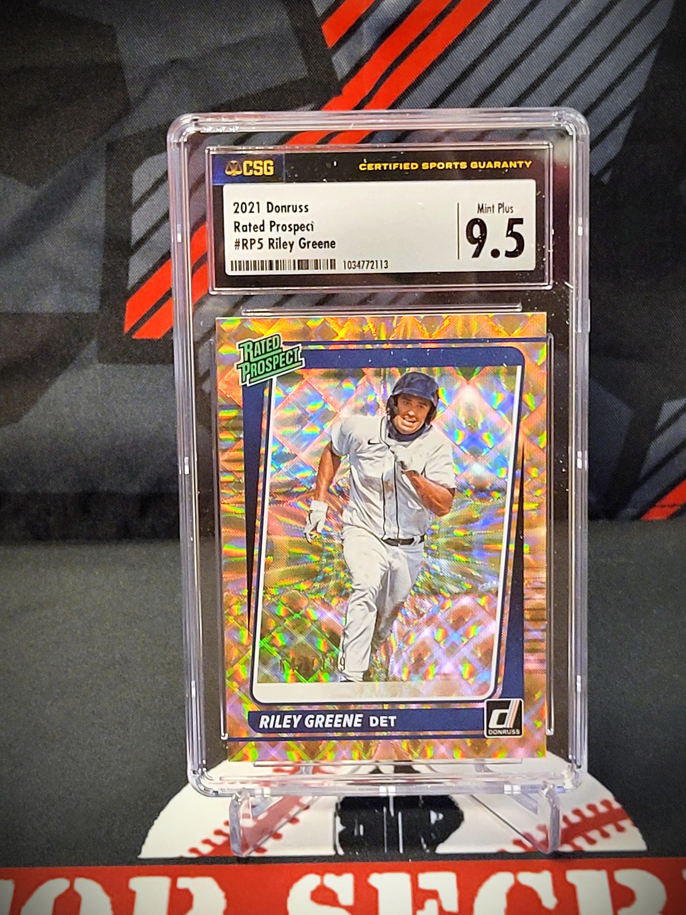 Riley Greene Tigers 2021 Donruss Rated Prospect Gold /999 Graded - CSG 9.5 image 0