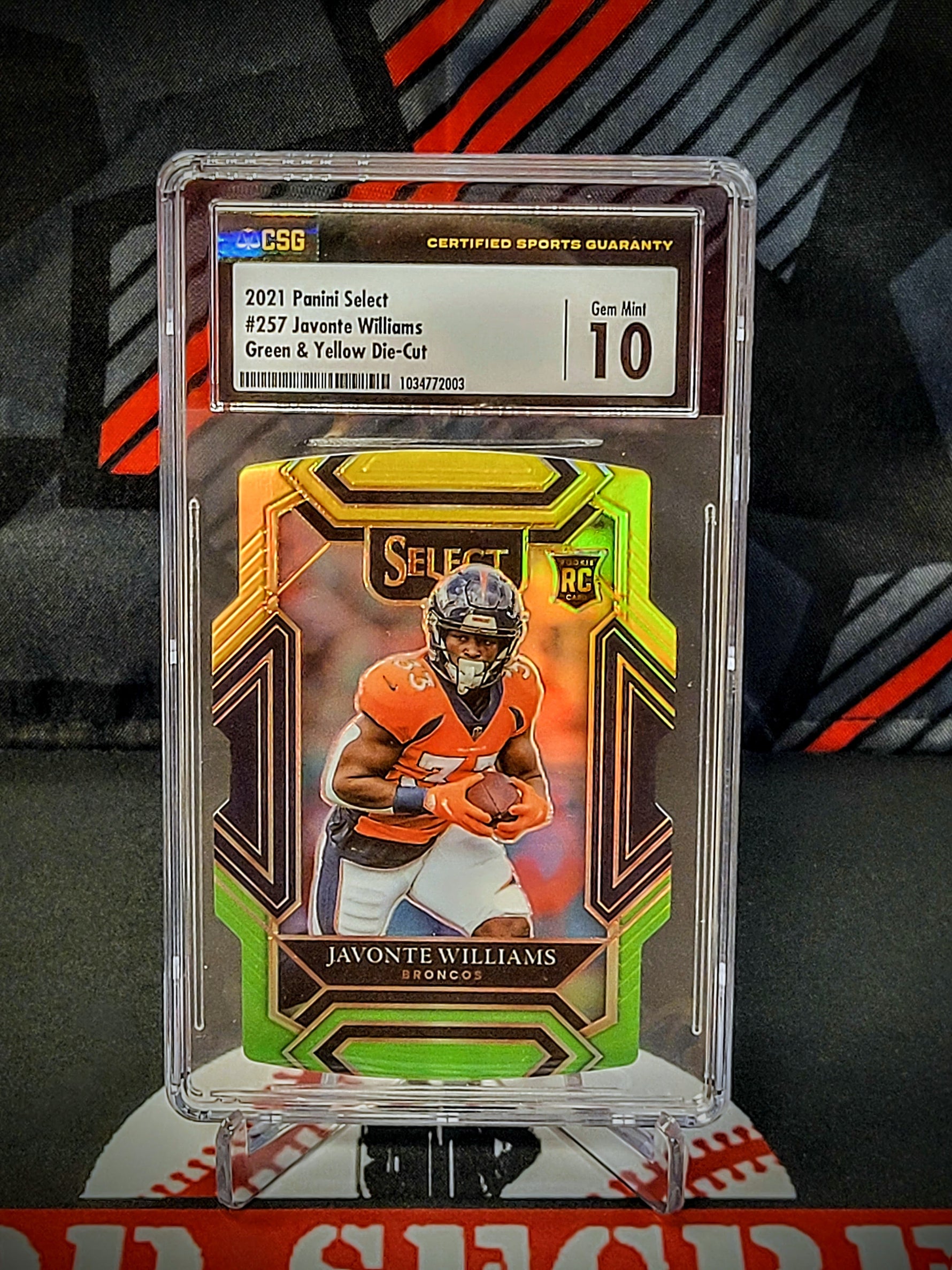 Javonte Williams Broncos Select Die Cut #257 Rookie Graded - CSG 10 image 0