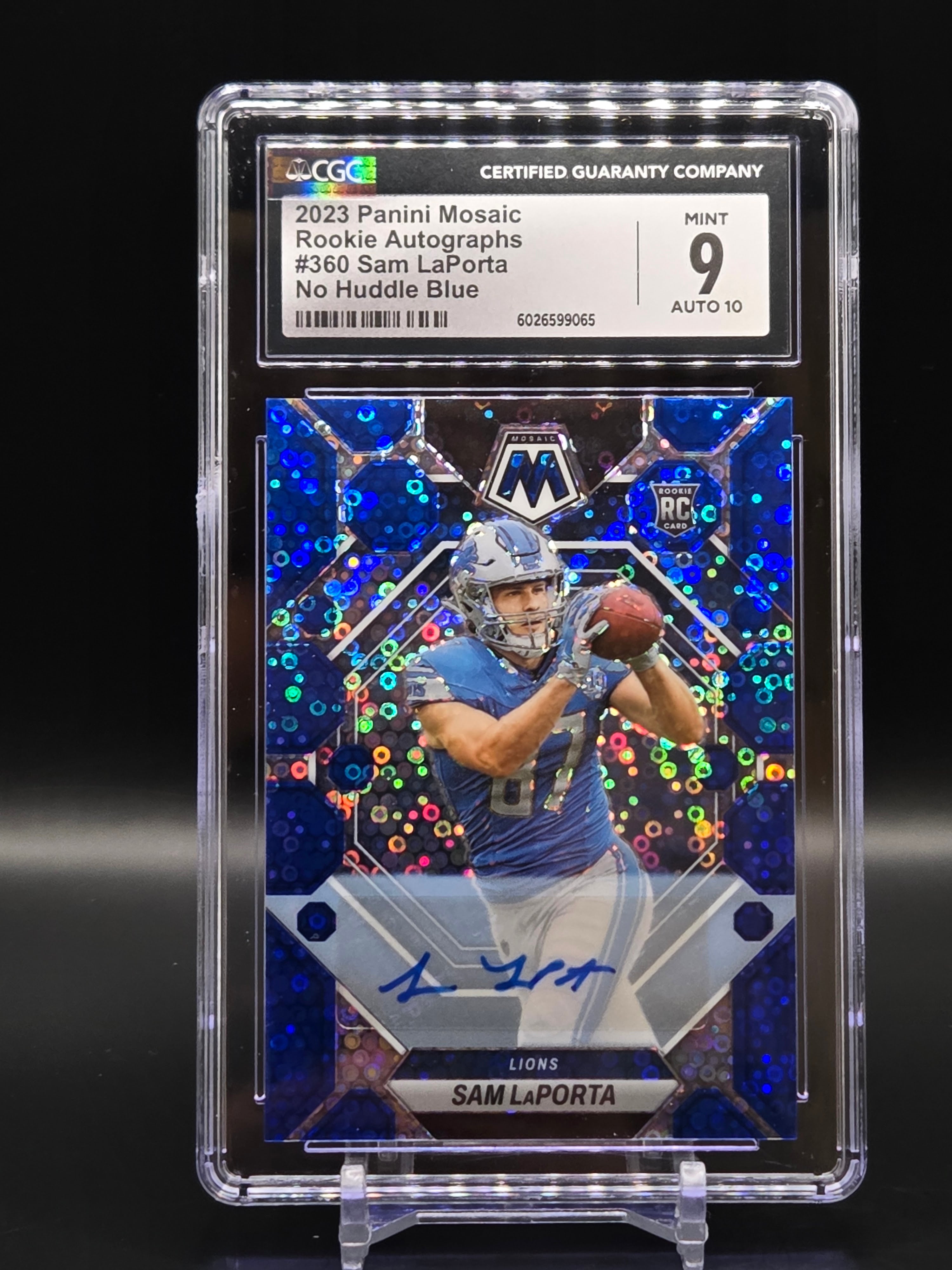 Sam LaPorta RC Lions 2023 Mosaic Blue No Huddle AUTO #360 - Graded CGC 9 image 0