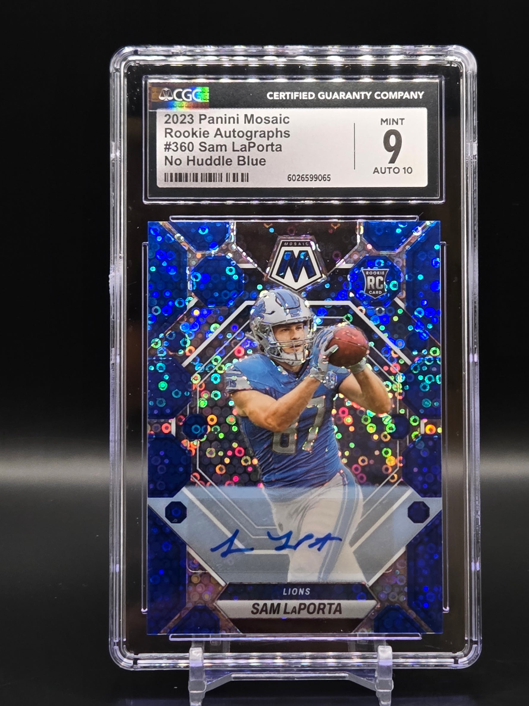Sam LaPorta RC Lions 2023 Mosaic Blue No Huddle AUTO #360 - Graded CGC 9 image 0