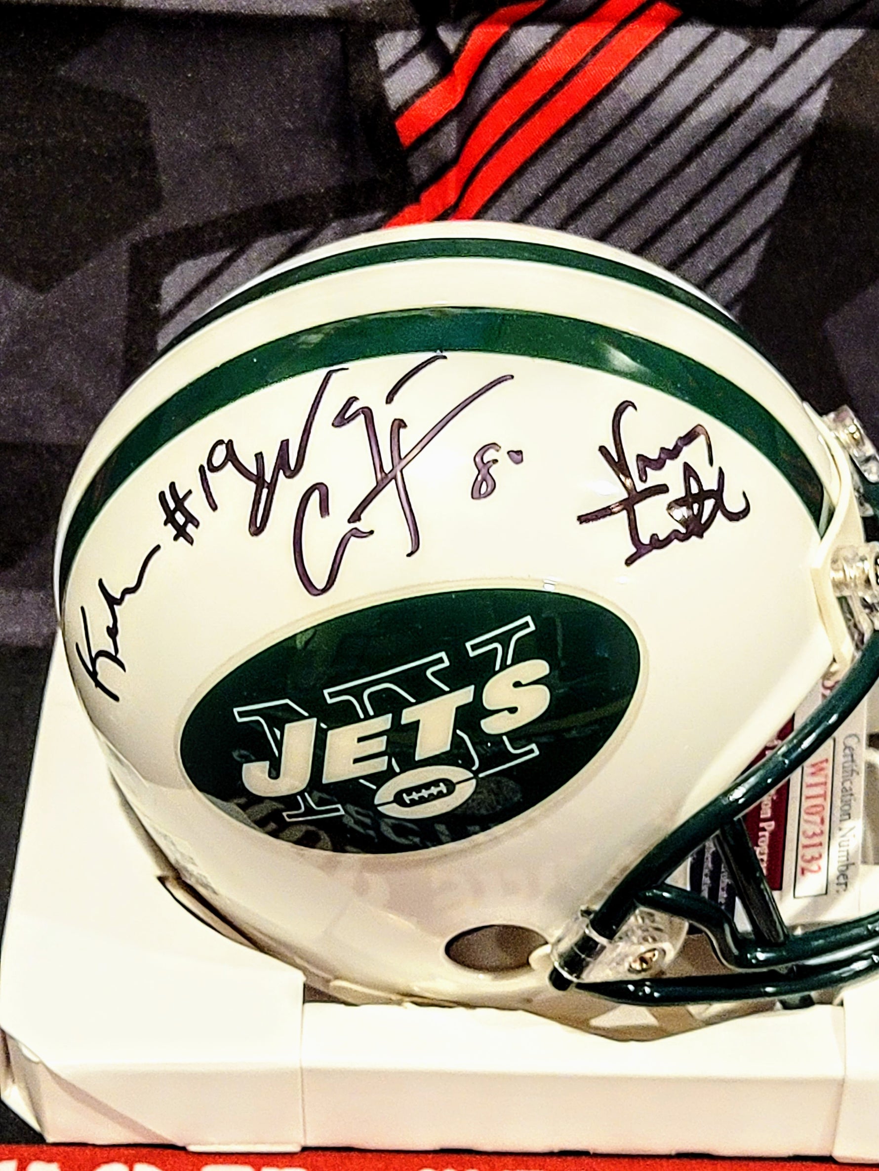 Vinny Testaverde/Wayne Chrebet/ Keyshawn Johnson Jets Triplets Mini Helmet image 1