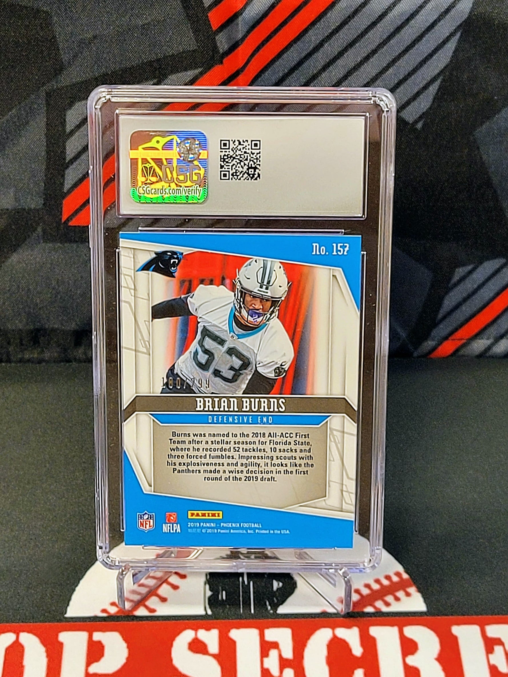 Brian Burns Panthers Giants #157 Phoenix RC Red /299 Graded - CSG 9.5 image 2