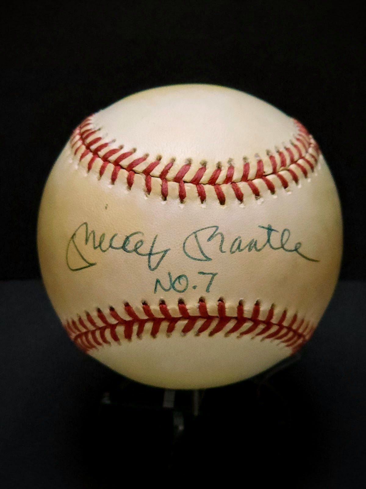 MIckey Mantle Signed OMLB Baseball with No. 7 Inscription - Yankees image 0