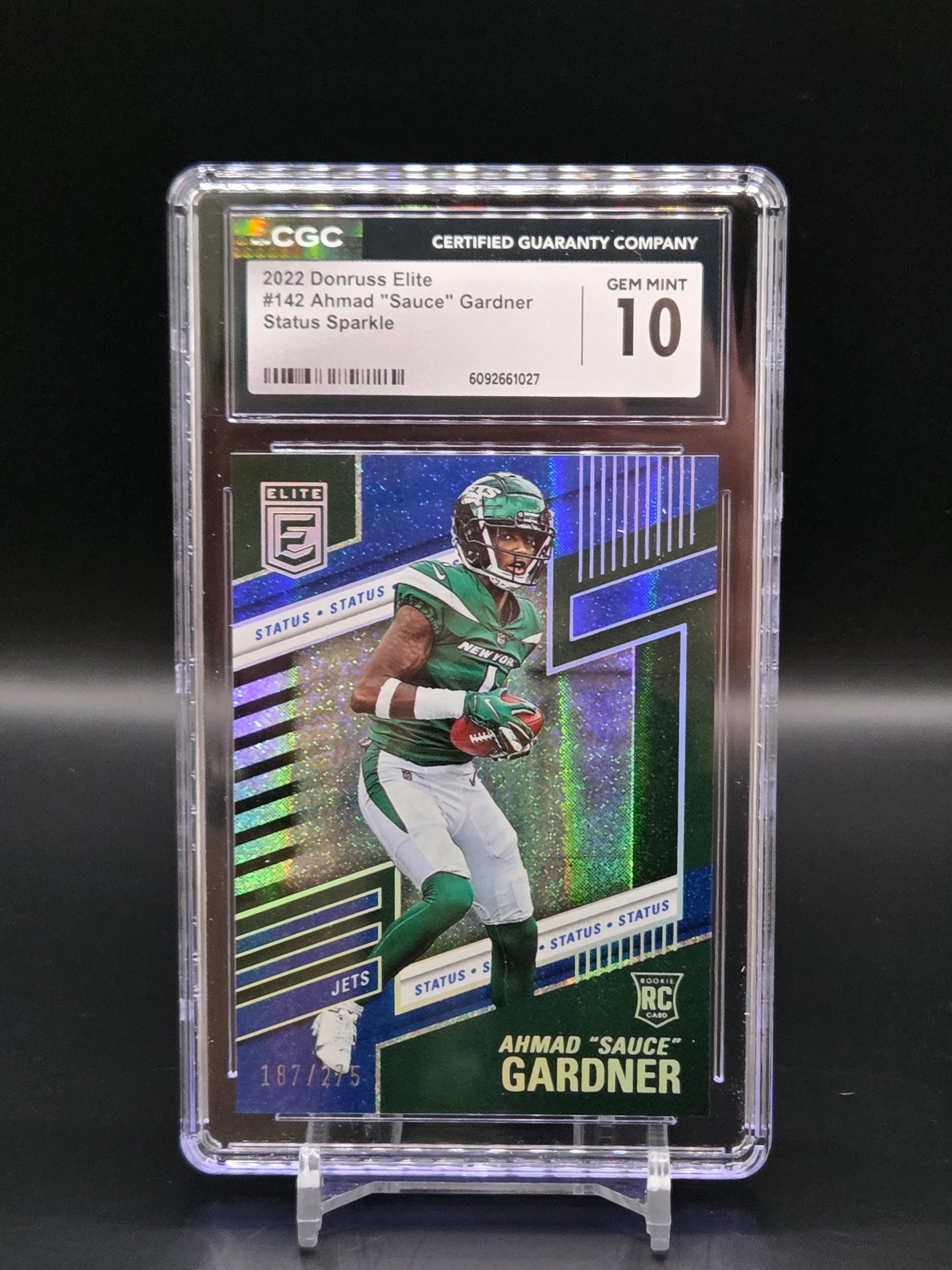 Ahmad Sauce Gardner Elite Status Sparkle RC #142 /275 - NY Jets: CGC 10 image 0