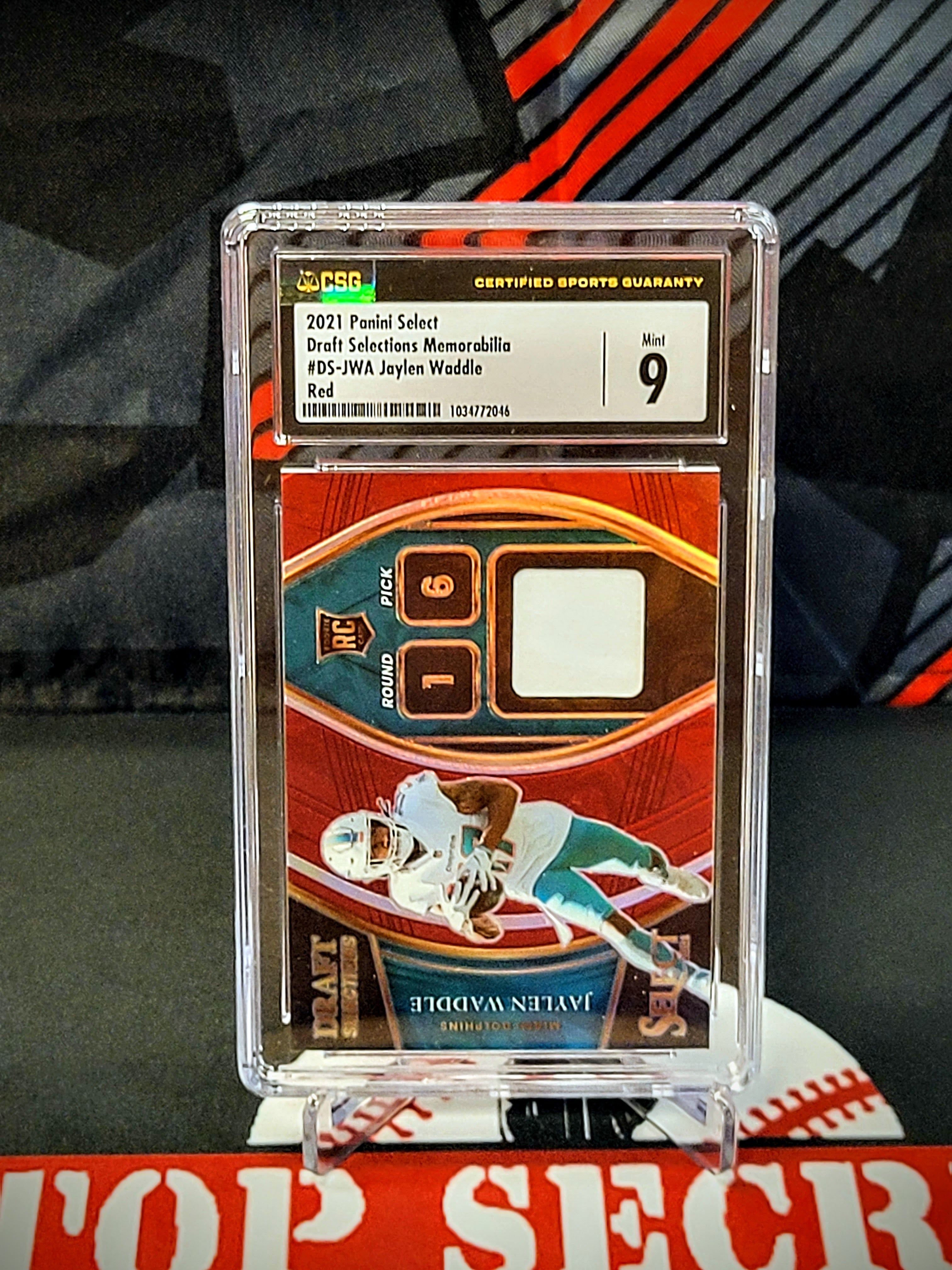 Jaylen Waddle Dolphins Select #DS-JWA Red Rookie Patch Graded - CSG 9 image 0
