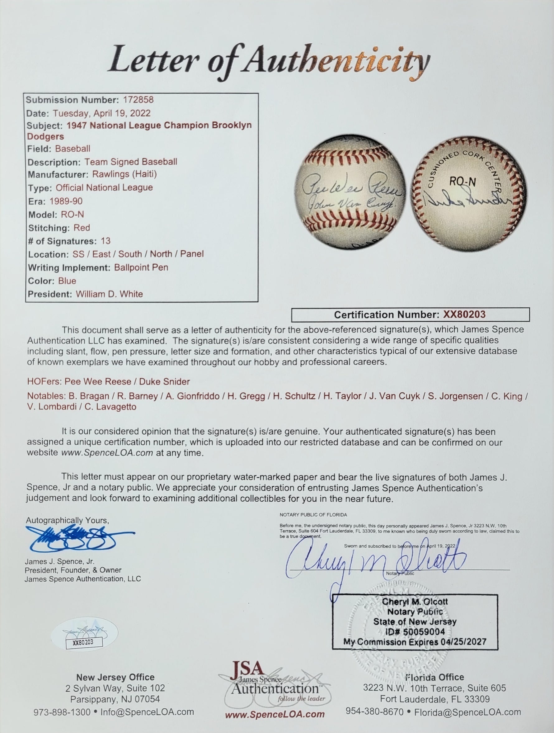 1947 Brooklyn Dodgers Team Signed OMLB - 13 Signatures image 4