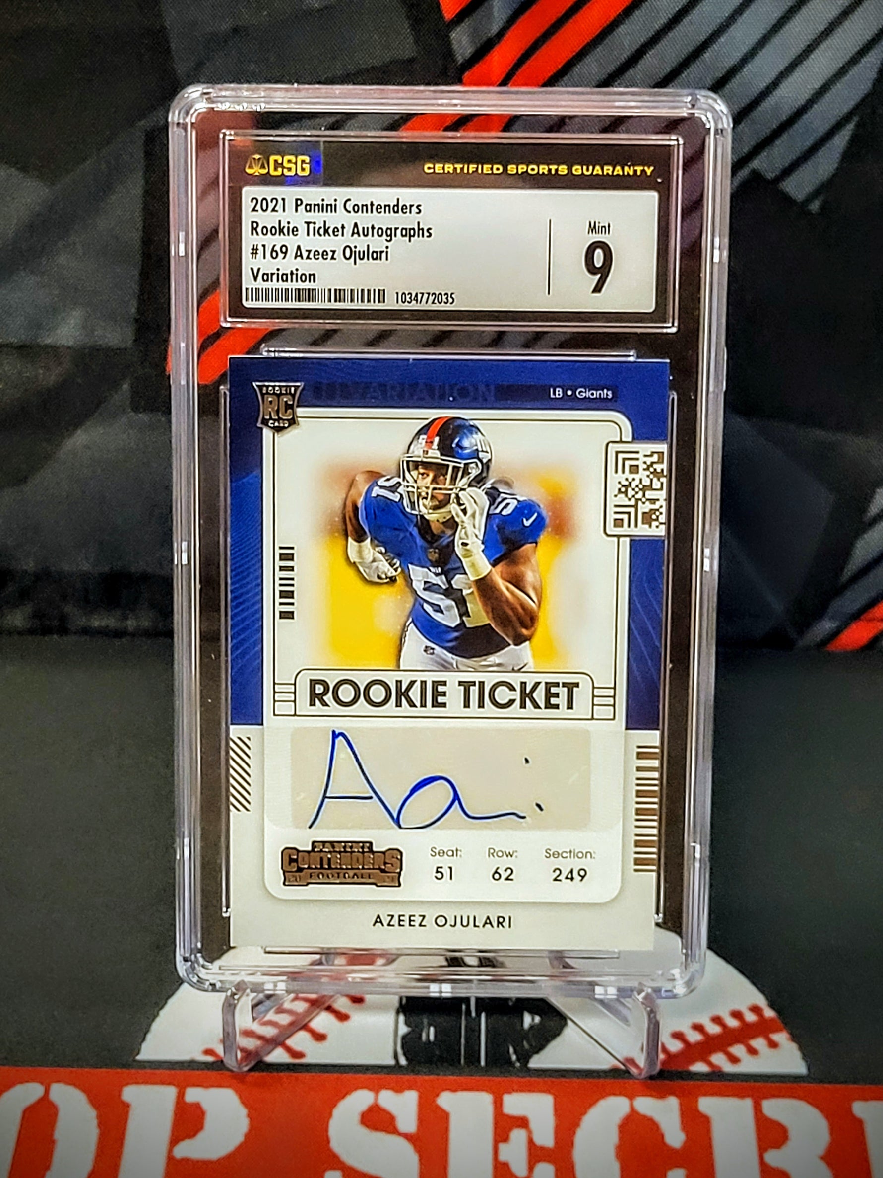 Azeez Ojulari Giants Contenders #169 Rookie Variation Auto Graded - CSG 9 image 0