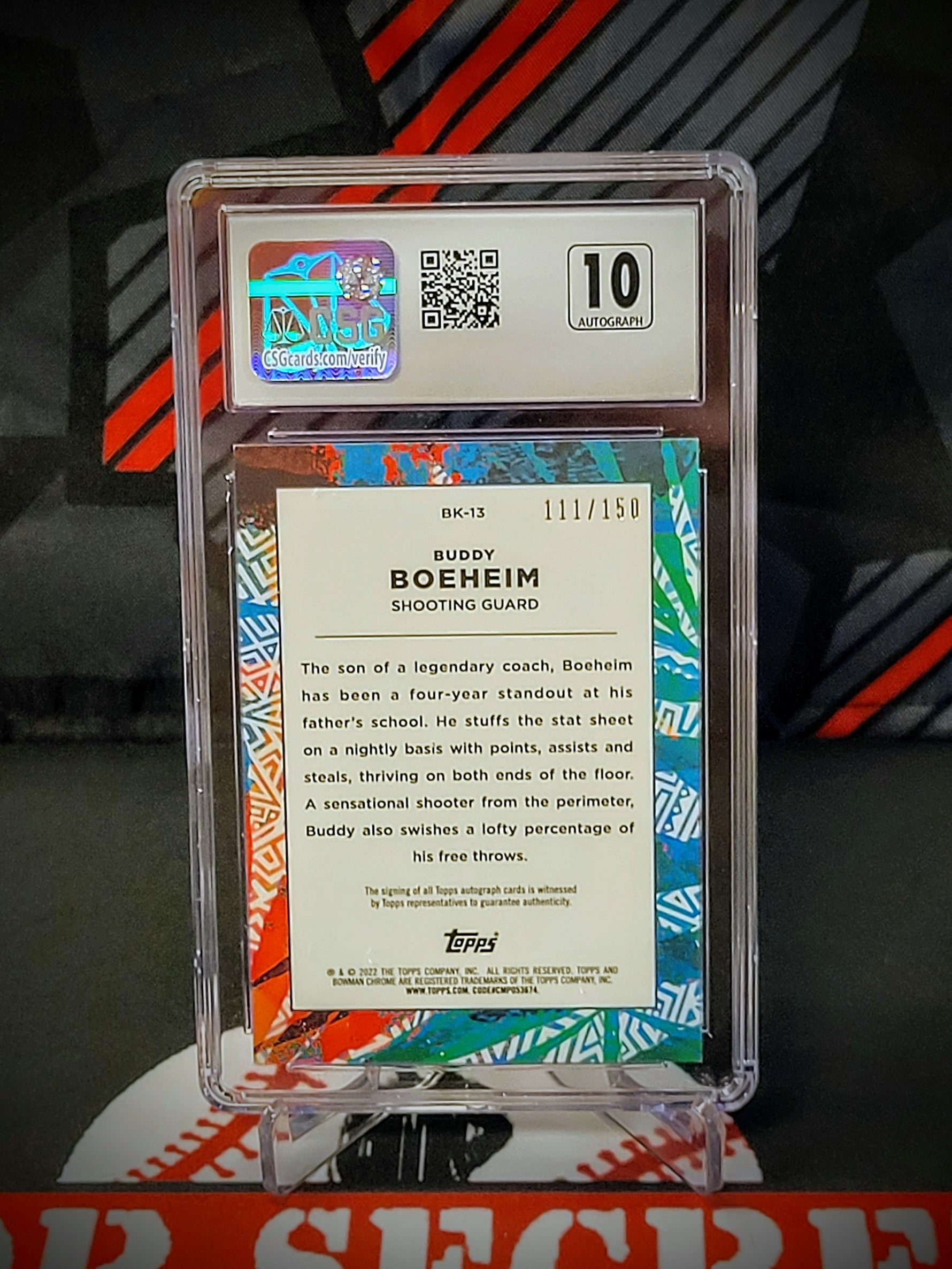 Buddy Boeheim Orange 2021-22 Bowman U Chrome BK-13 AUTO /150 Graded - CSG 9 image 2