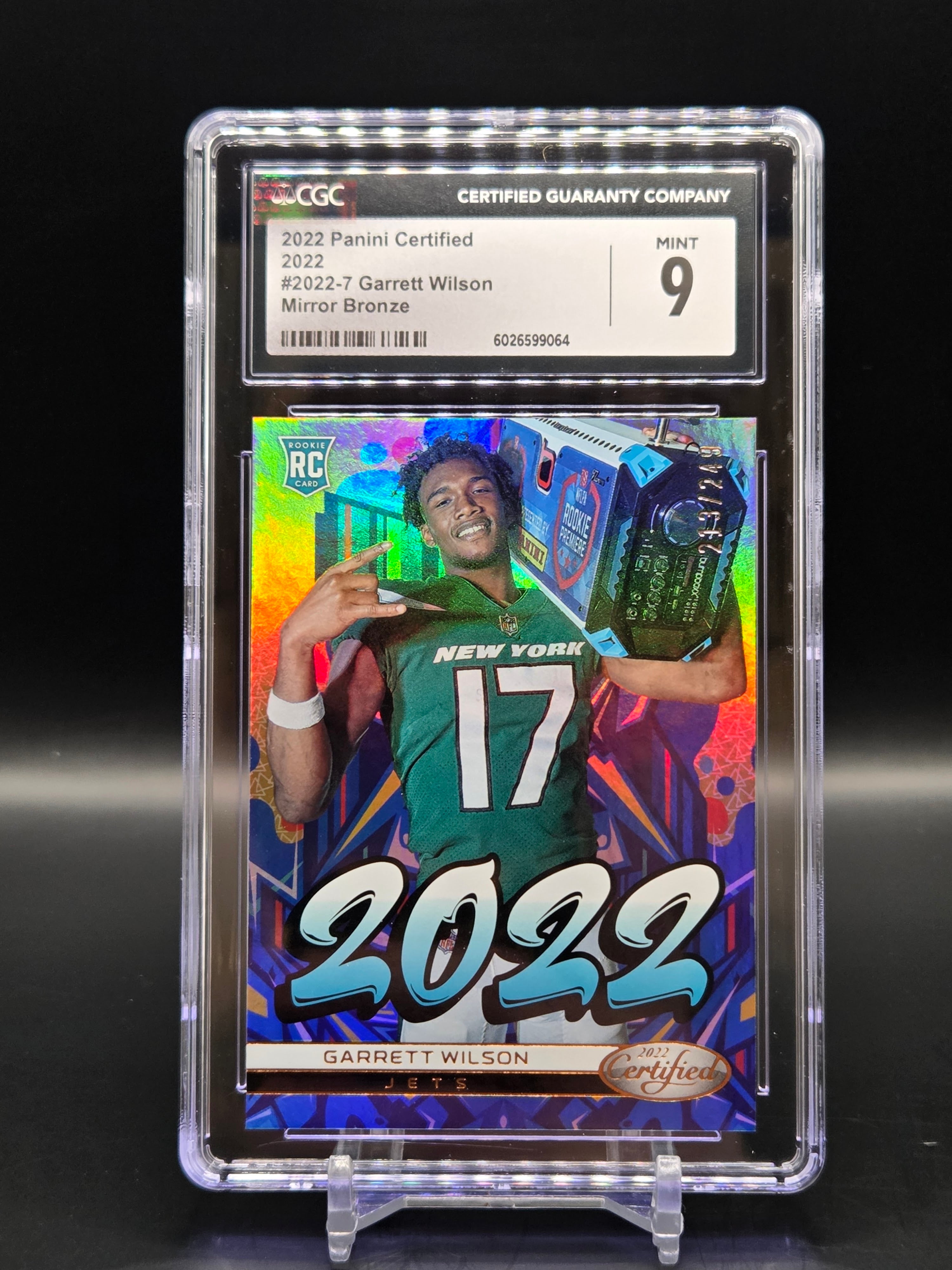Garrett Wilson Jets RC 2022 Panini Certified Mirror Bronze /249 - Graded CGC 9 image 0