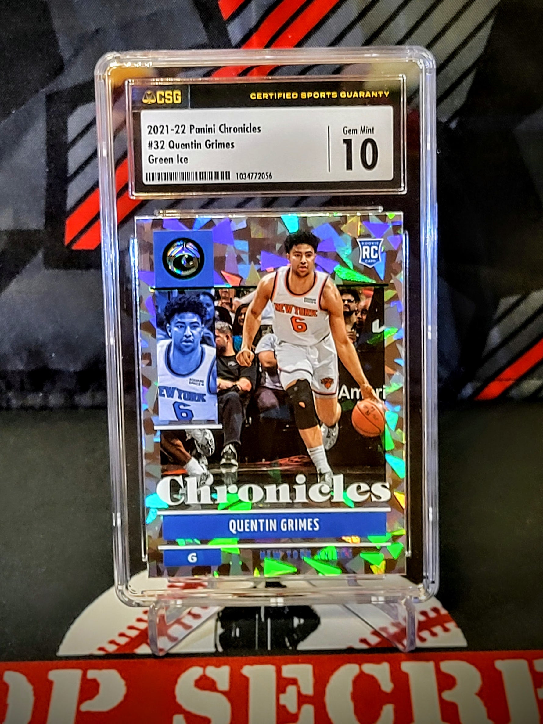 Quentin Grimes 2021-22 Knicks Chronicles Green Ice RC #32 Graded - CSG 10 image 0