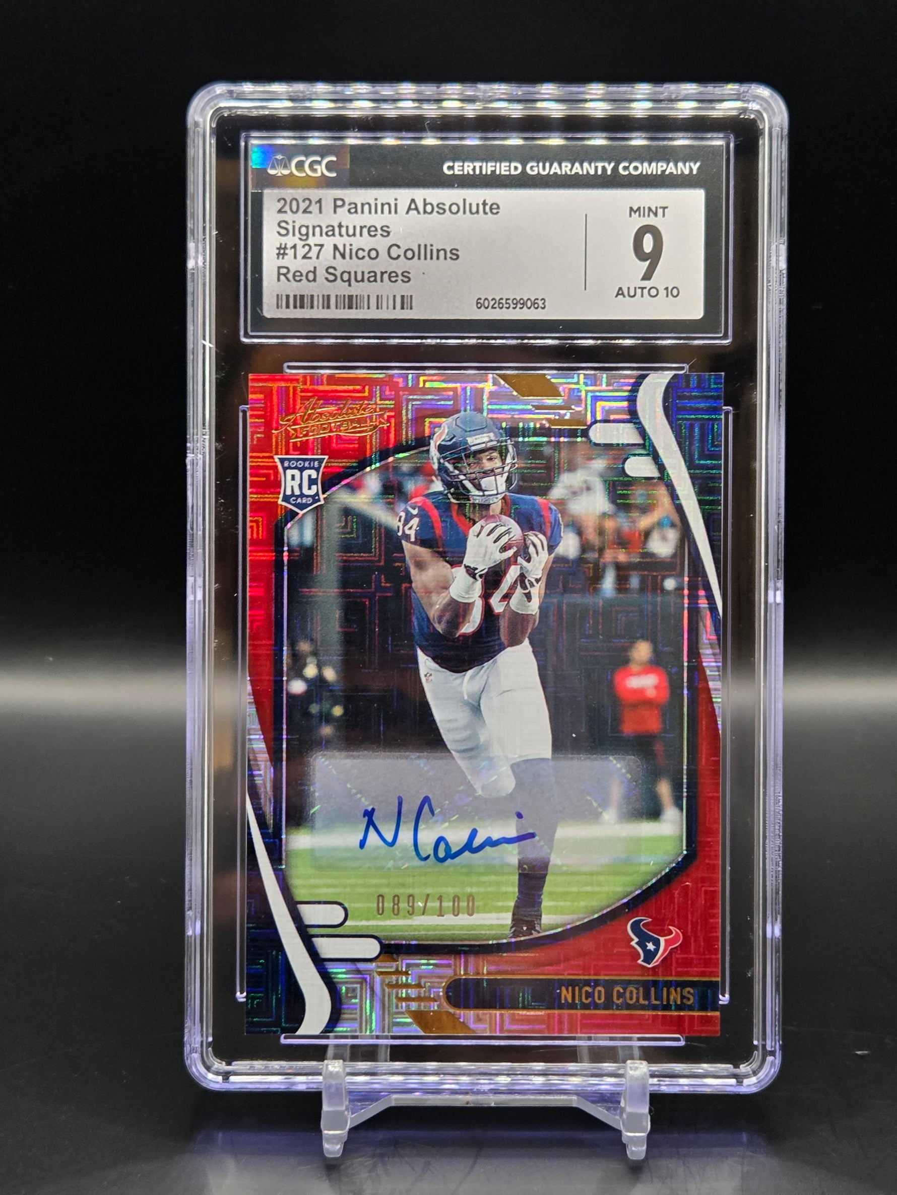 Nico Collins RC Texans 2021 Absolute #127 Red Squares /100 - Graded CGC 9 image 0
