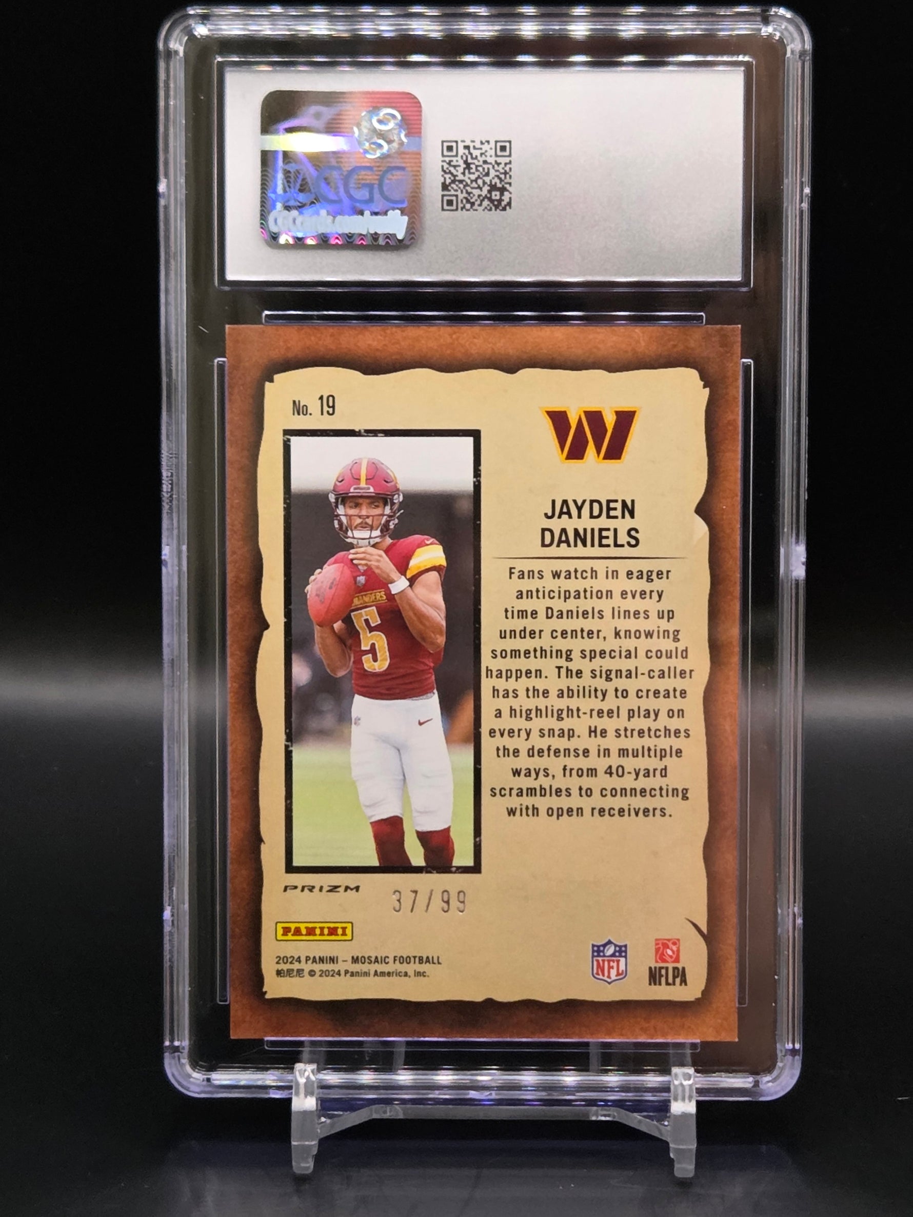 Jayden Daniels 2024 Mosaic Notoriety RC #19 Reactive Blue /99 Commanders: CGC 10 image 1