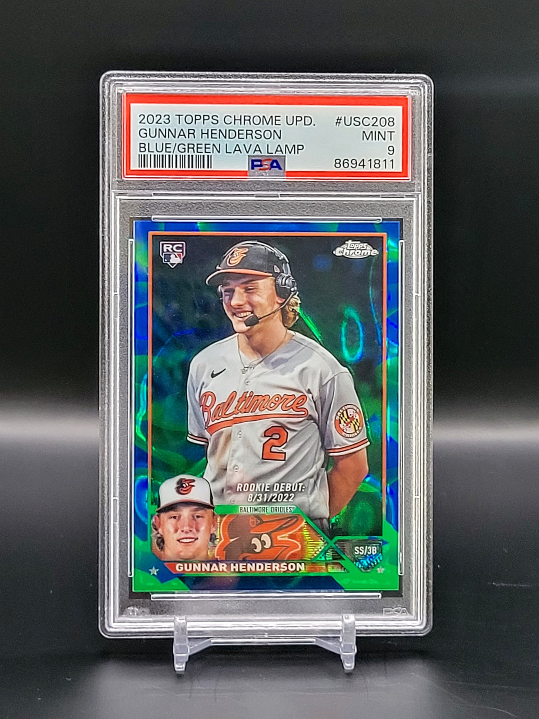 Gunnar Henderson RC Topps Chrome #USC208 Blue/Green Lava Lamp /125 Orioles PSA 9 image 0