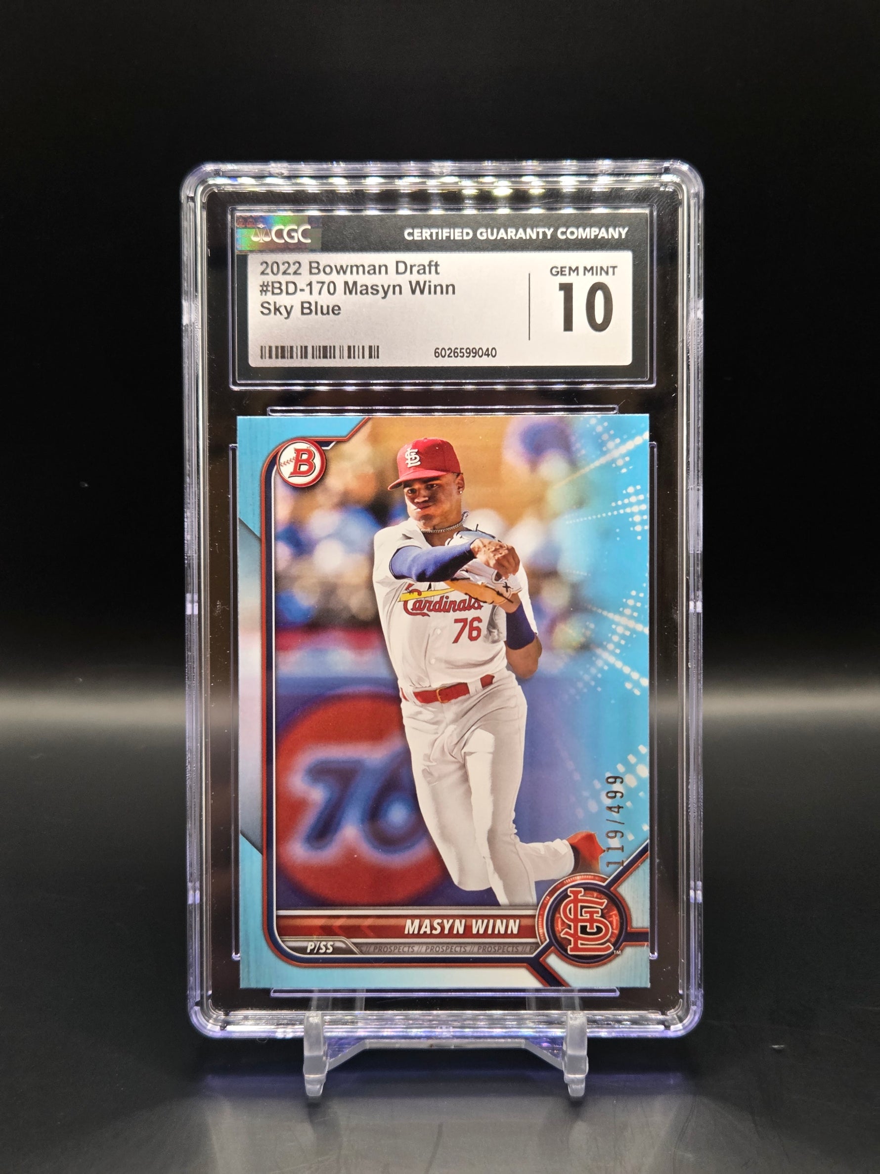 Maysn Winn STL Cardinals 2022 Bowman Draft Sky Blue /499 #BD-170 - Graded 10 image 0