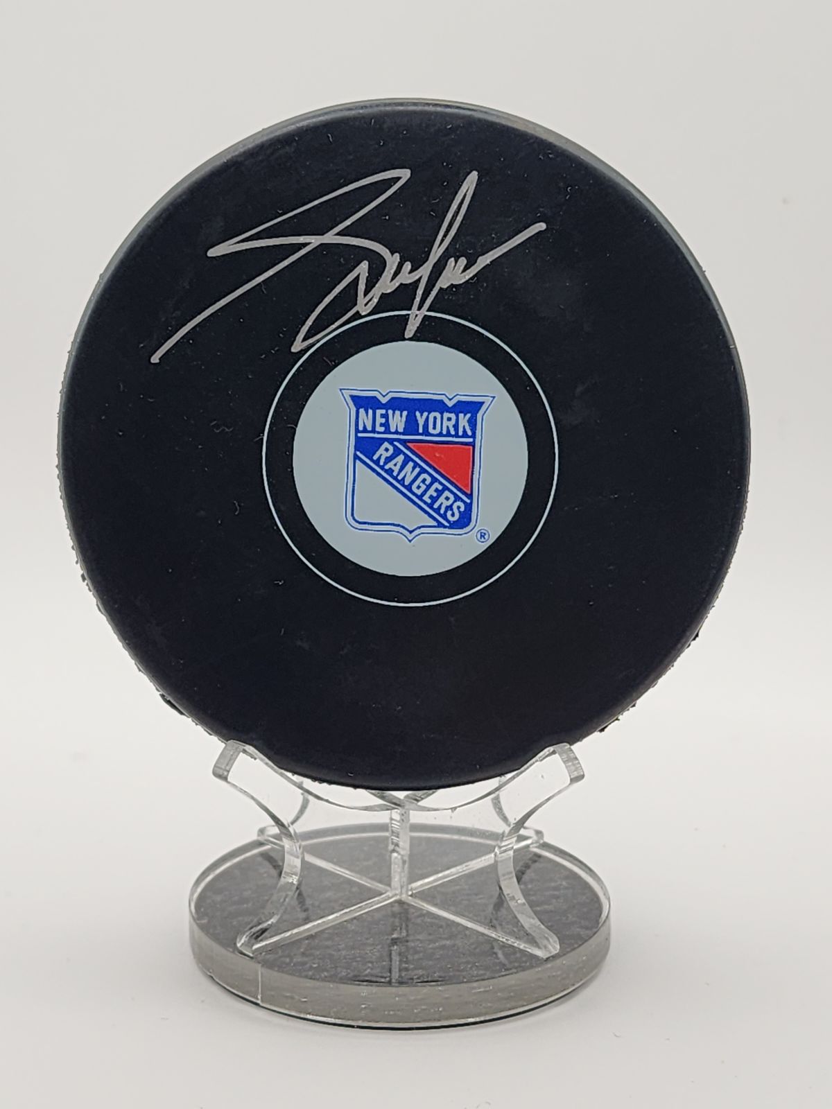 Adam Graves Auto/Signed NY Rangers Logo Puck - Steiner COA image 0