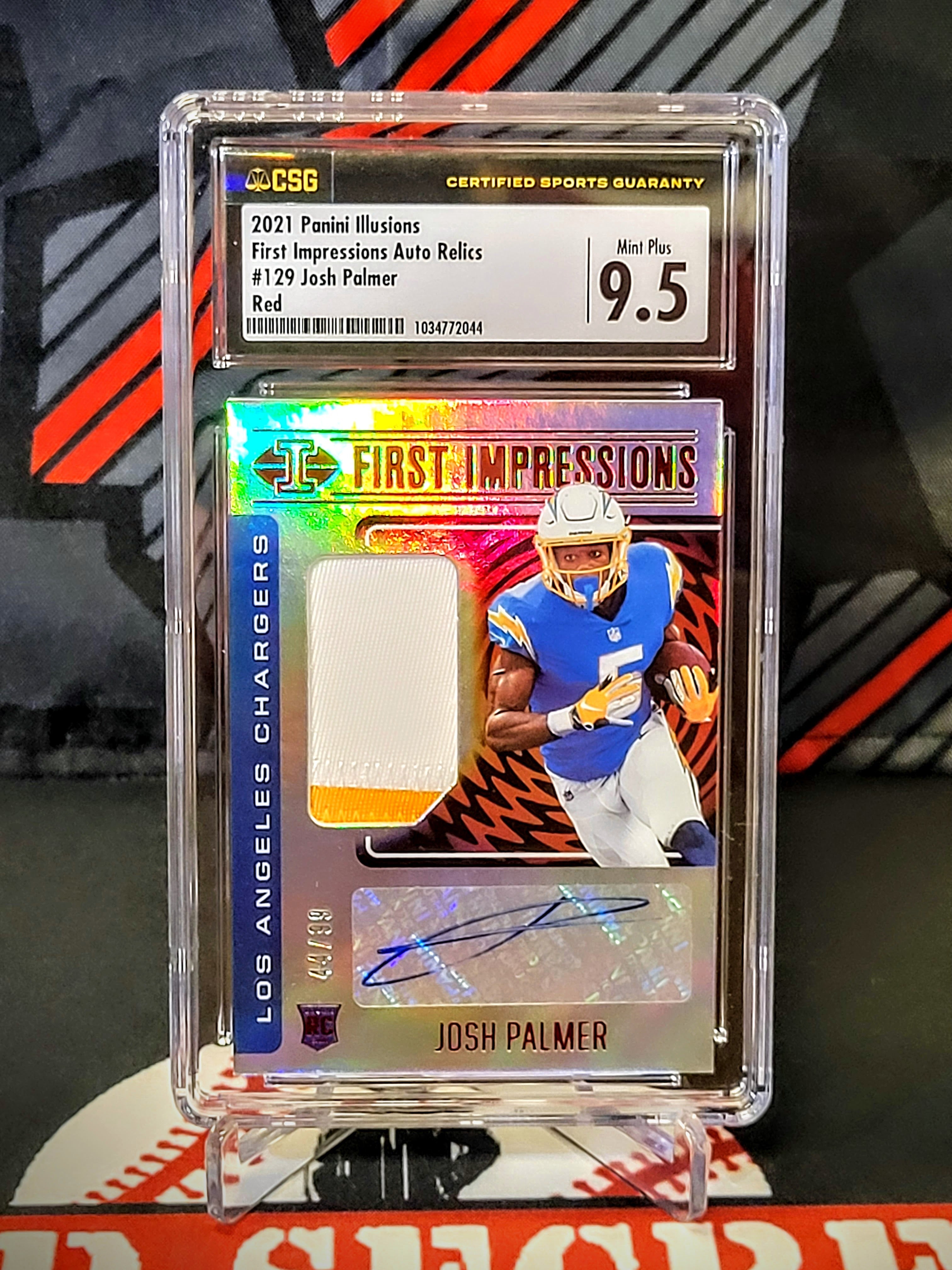 Josh Palmer Chargers Illusions #129 Rookie Red /99 Auto Graded - CSG 9.5 image 0