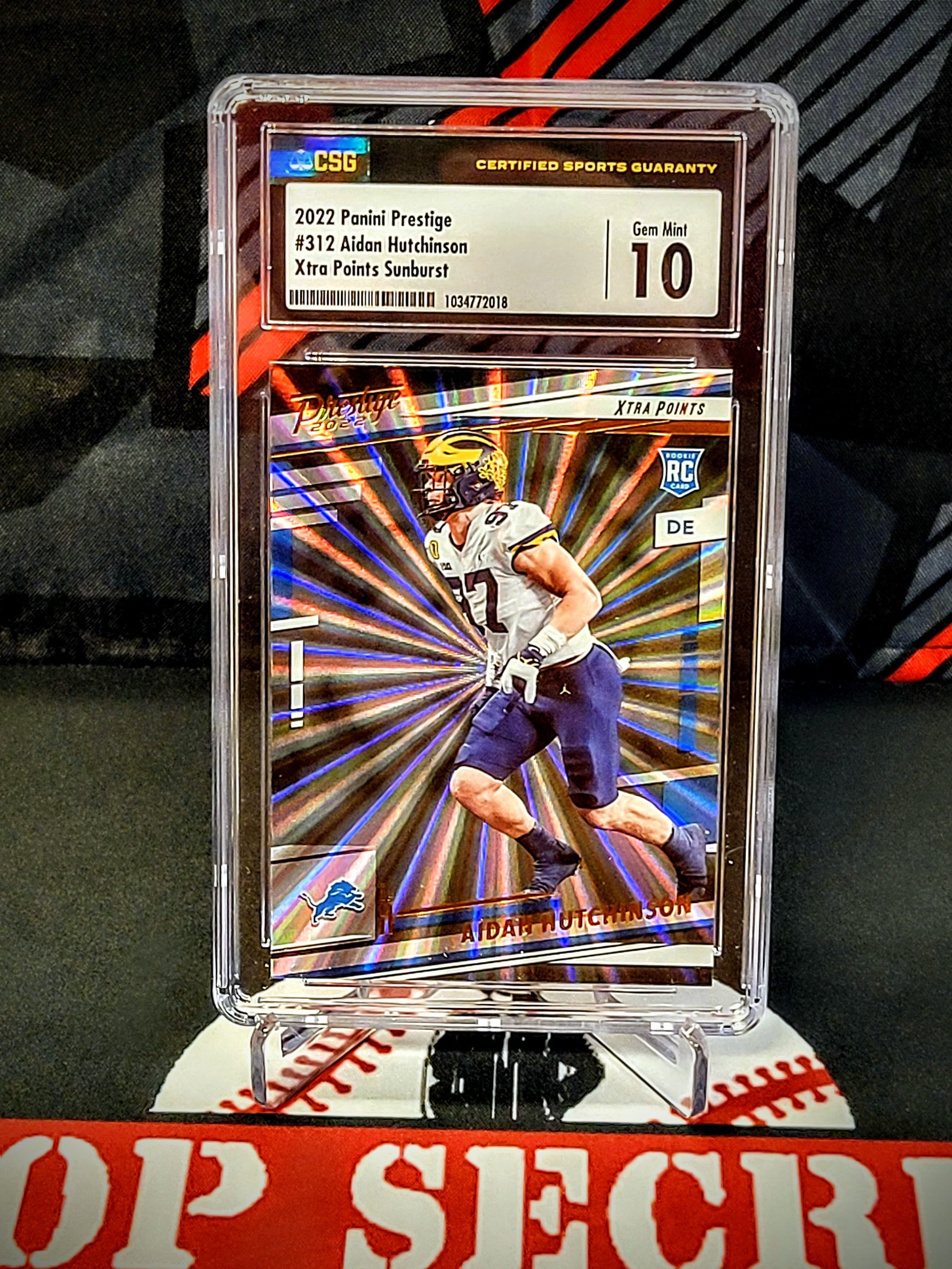 Aidan Hutchinson Lions #312 Rookie Xtra Points Sunburst Graded - CSG 10 image 0