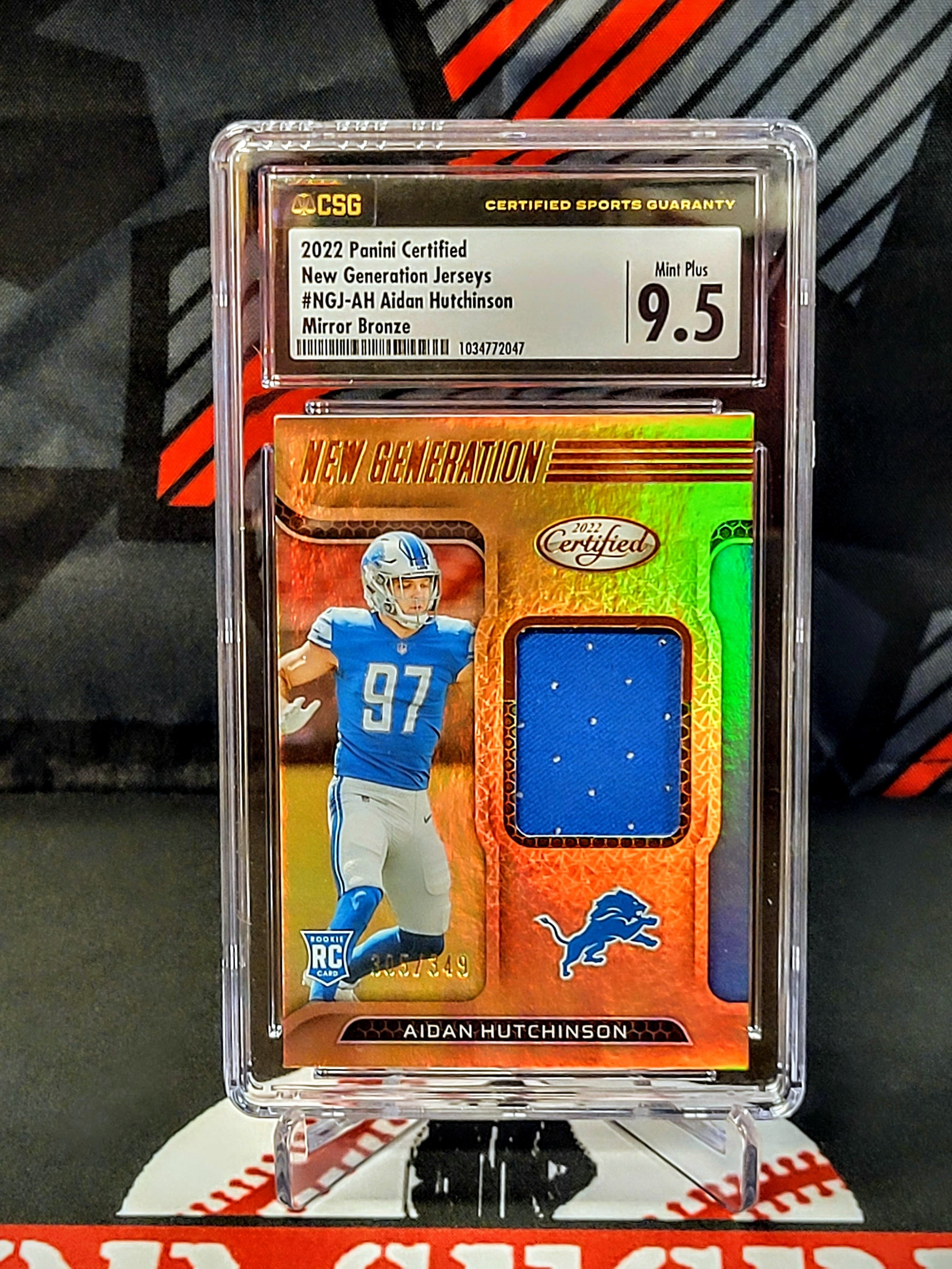 Aidan Hutchinson Lions #NGJ-JH Certified Bronze Patch /349 Graded - CSG 9.5 image 0