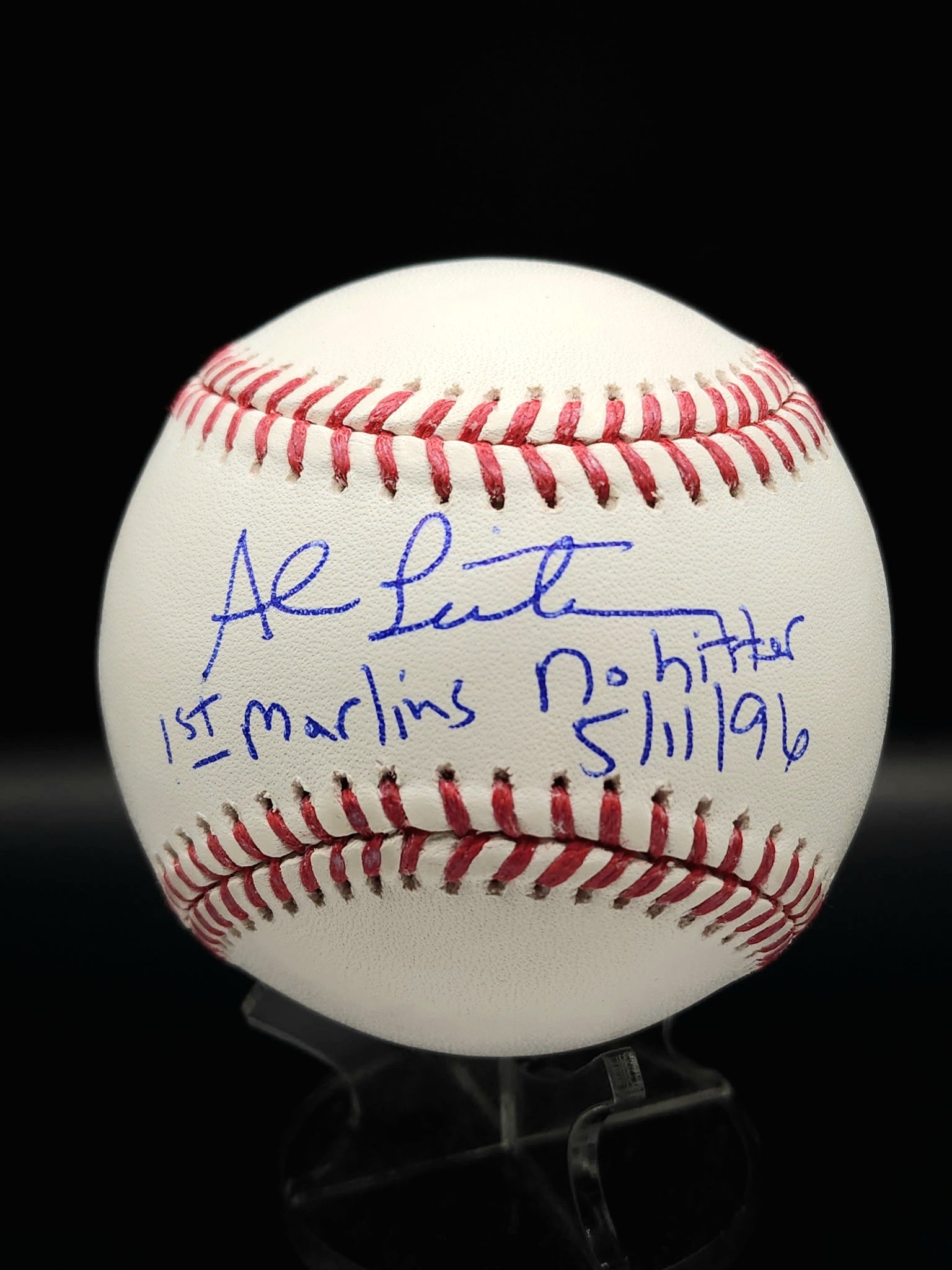 Al Leiter Signed OMLB Baseball with 1st Marlins No Hitter Inscription