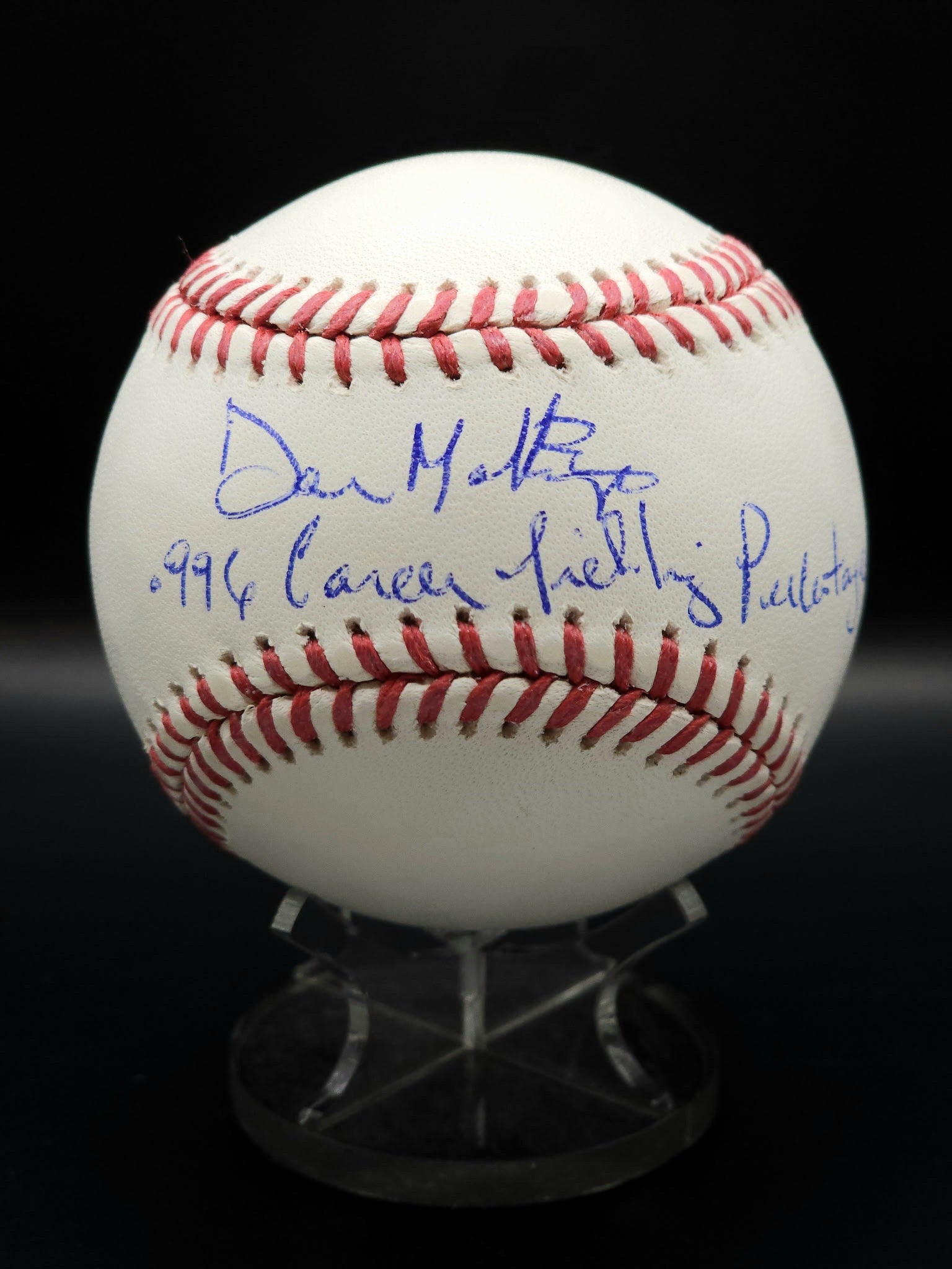 Don Mattingly Yankees Signed OMLB with .996 Fielding Percentage Inscription