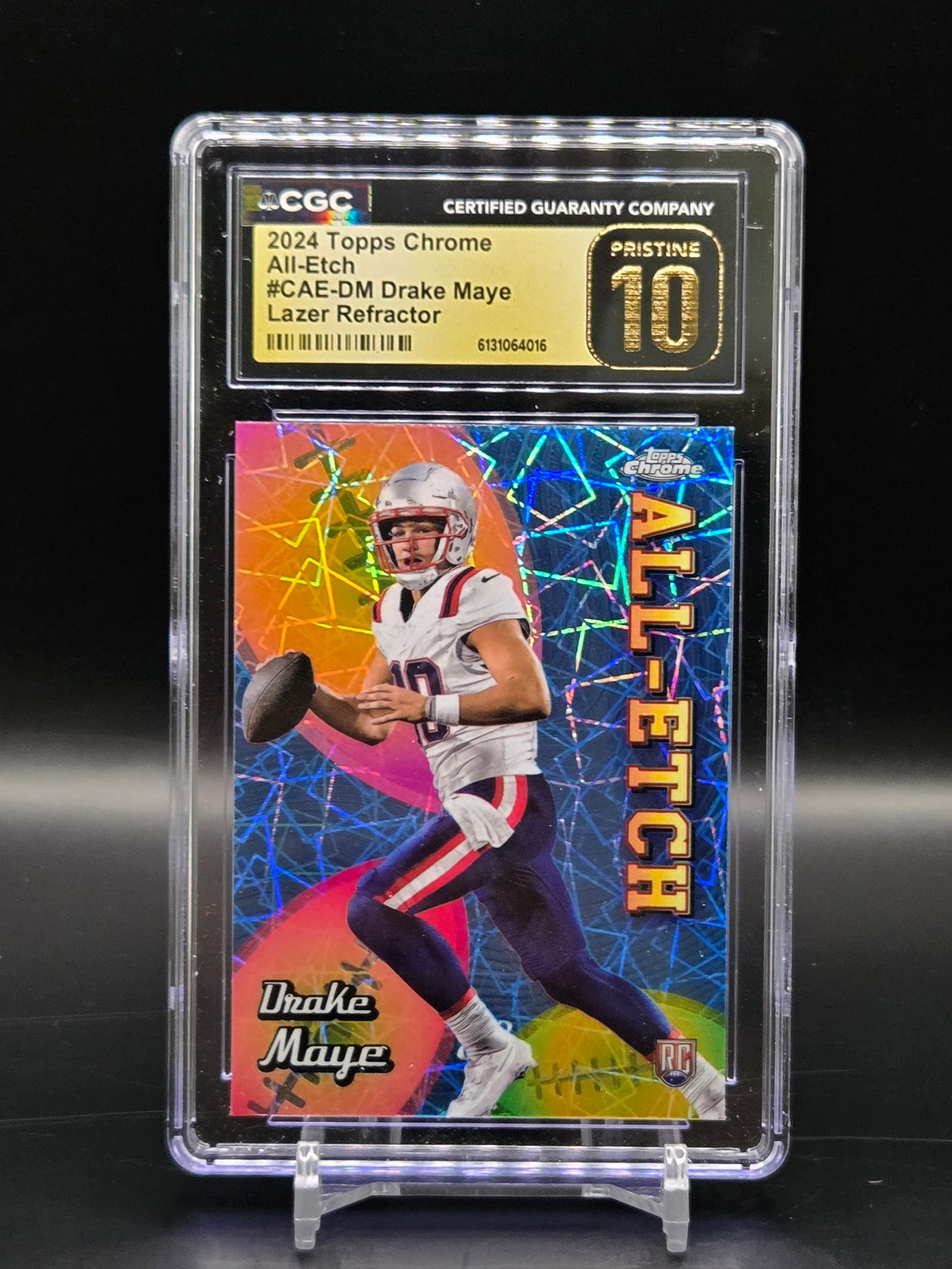 Drake Maye 2024 Topps Chrome All-Etch Lazer Refractor #CAE-DM New England Patriots RC - Graded CGC 10 PRISTINE