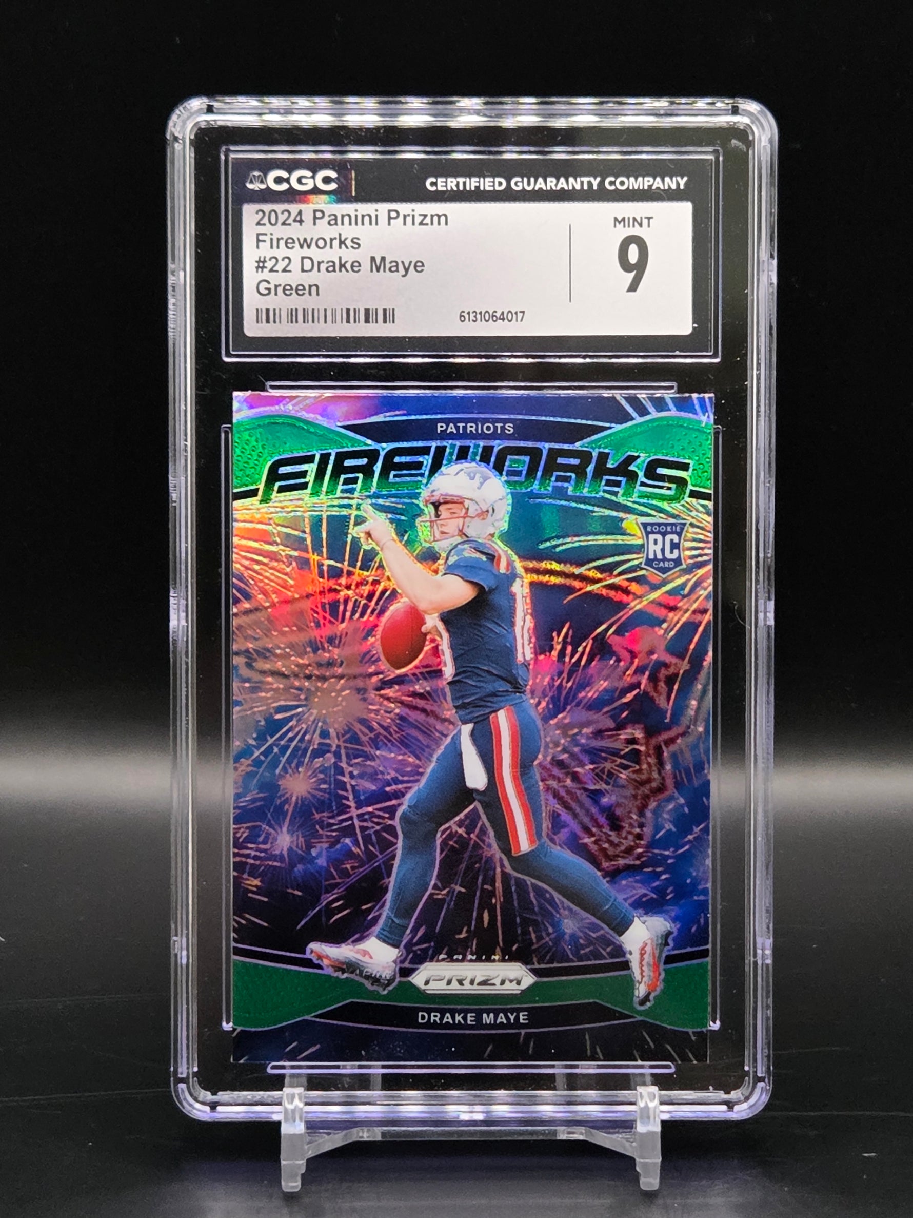 Drake Maye 2024 Prizm #22 Fireworks Green New England Patriots RC - Graded CGC 9 Mint
