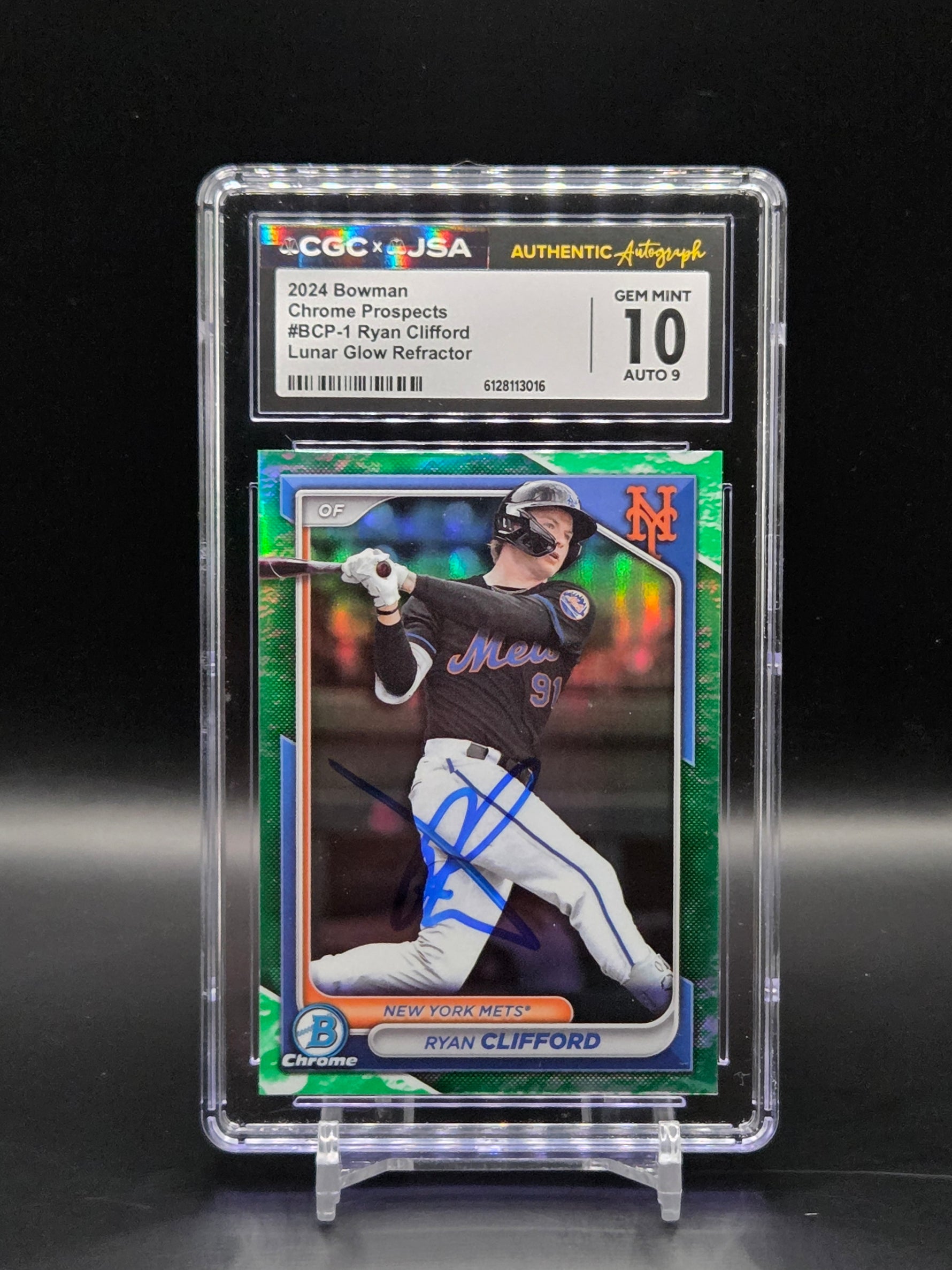 Ryan Clifford NY Mets 2024 Bowman Chrome Prospects AUTO Lunar Glow Refractor BCP-1 - CGC 10