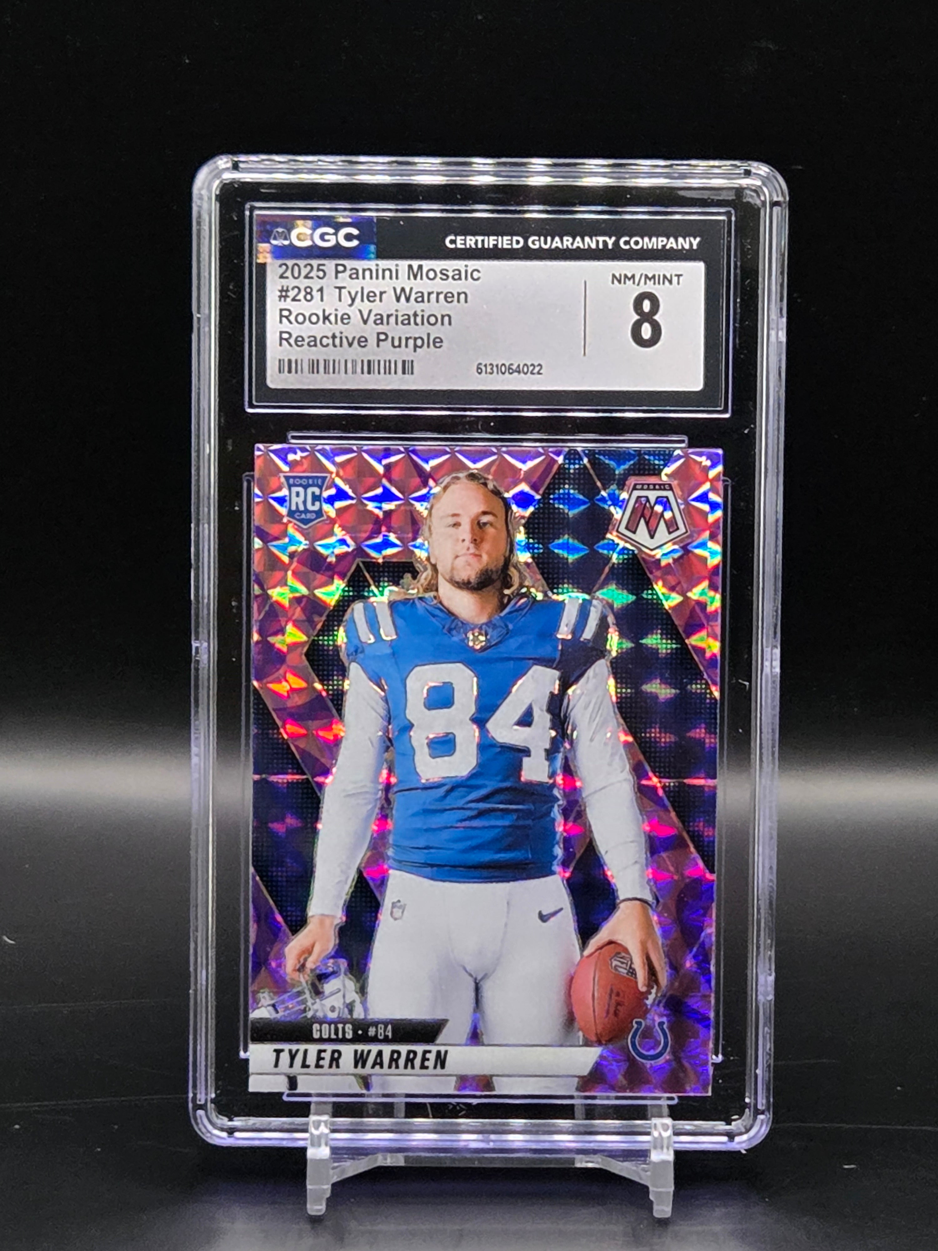 Tyler Warren 2025 Mosaic #281 Variation Reactive Purple RC Indianapolis Colts - Graded CGC 8