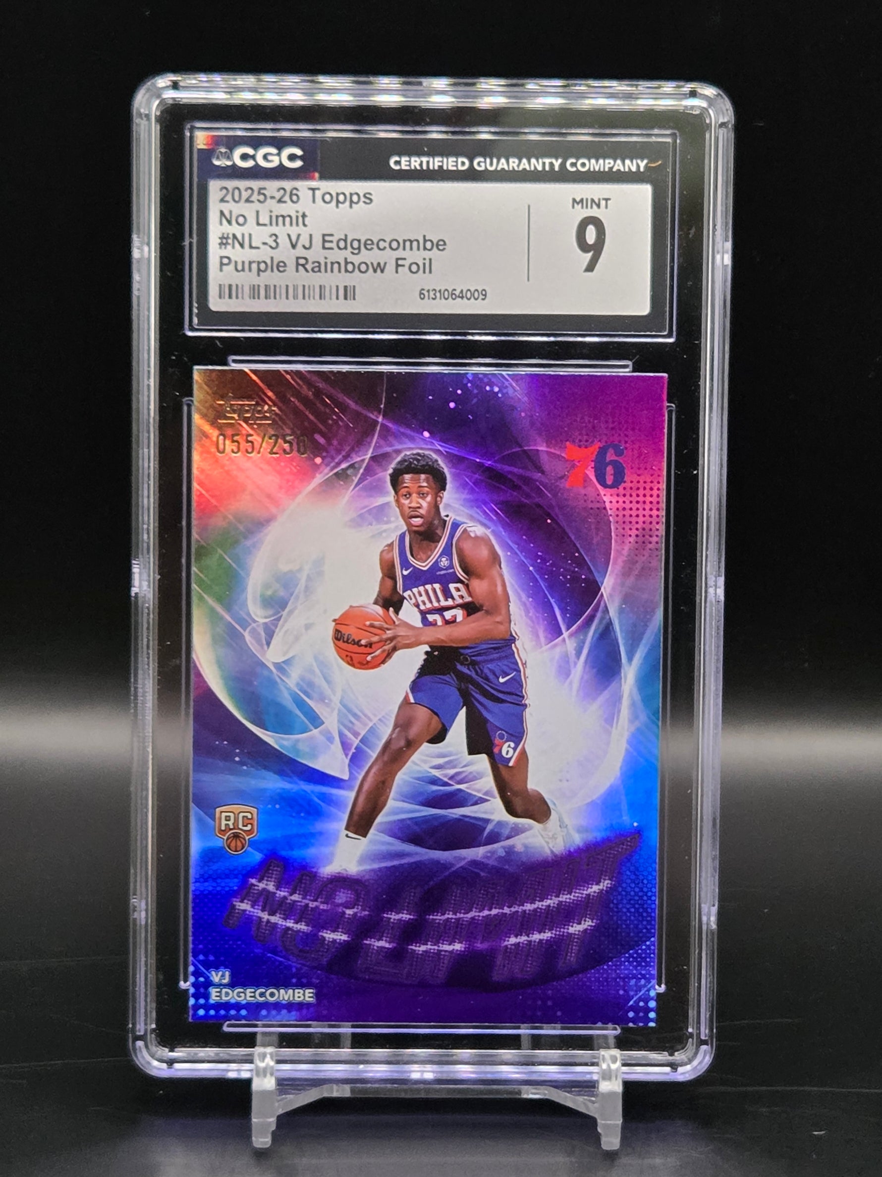 VJ Edgecombe Topps 2025-26 #NL-3 No Limit Purple /250 Philadelphia 76ers - Graded CGC 9