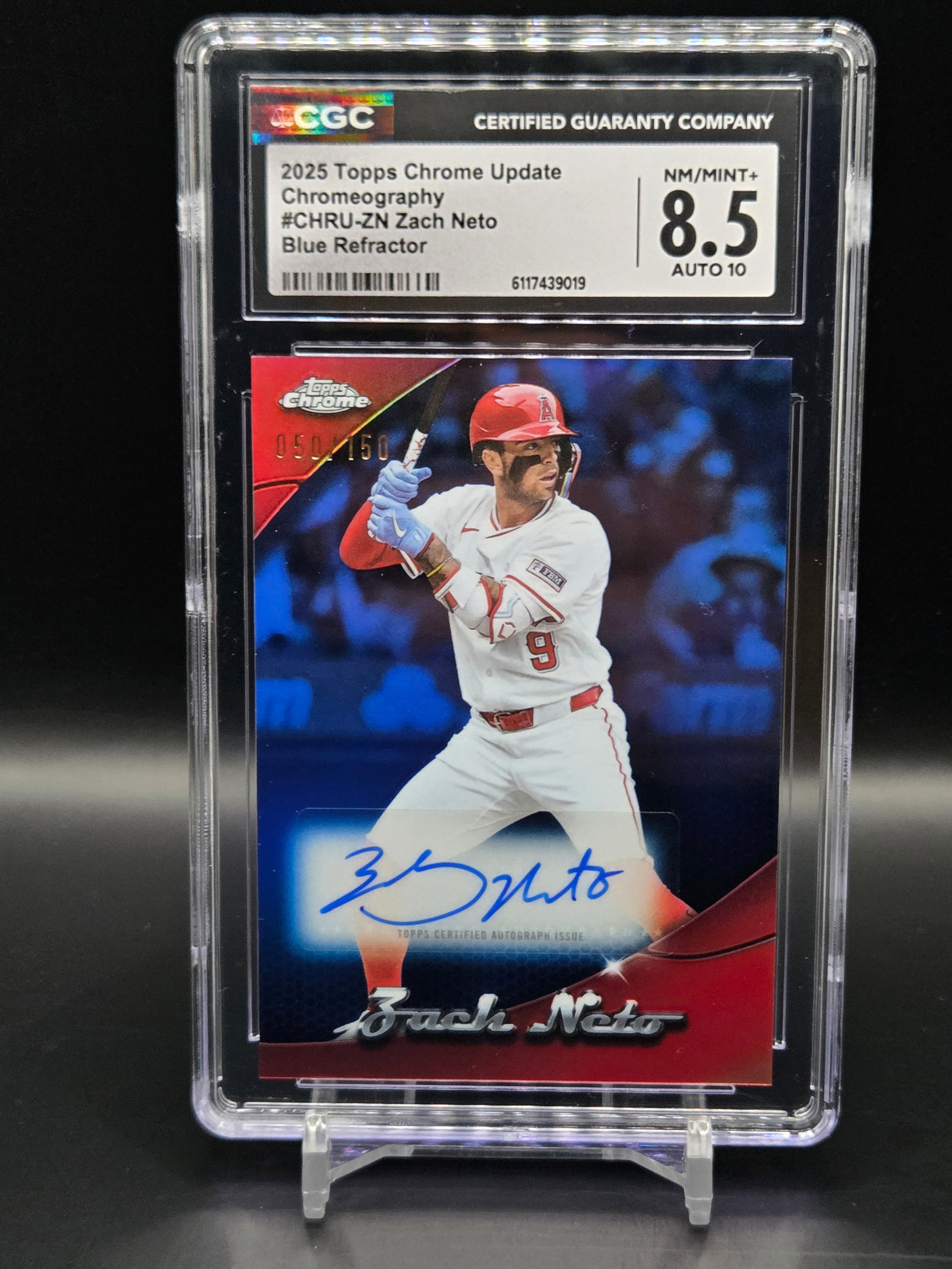 Zach Neto STL Cardinals 2025 Topps Chrome Auto Blue /150 #CHRU-ZN - CGC 8.5
