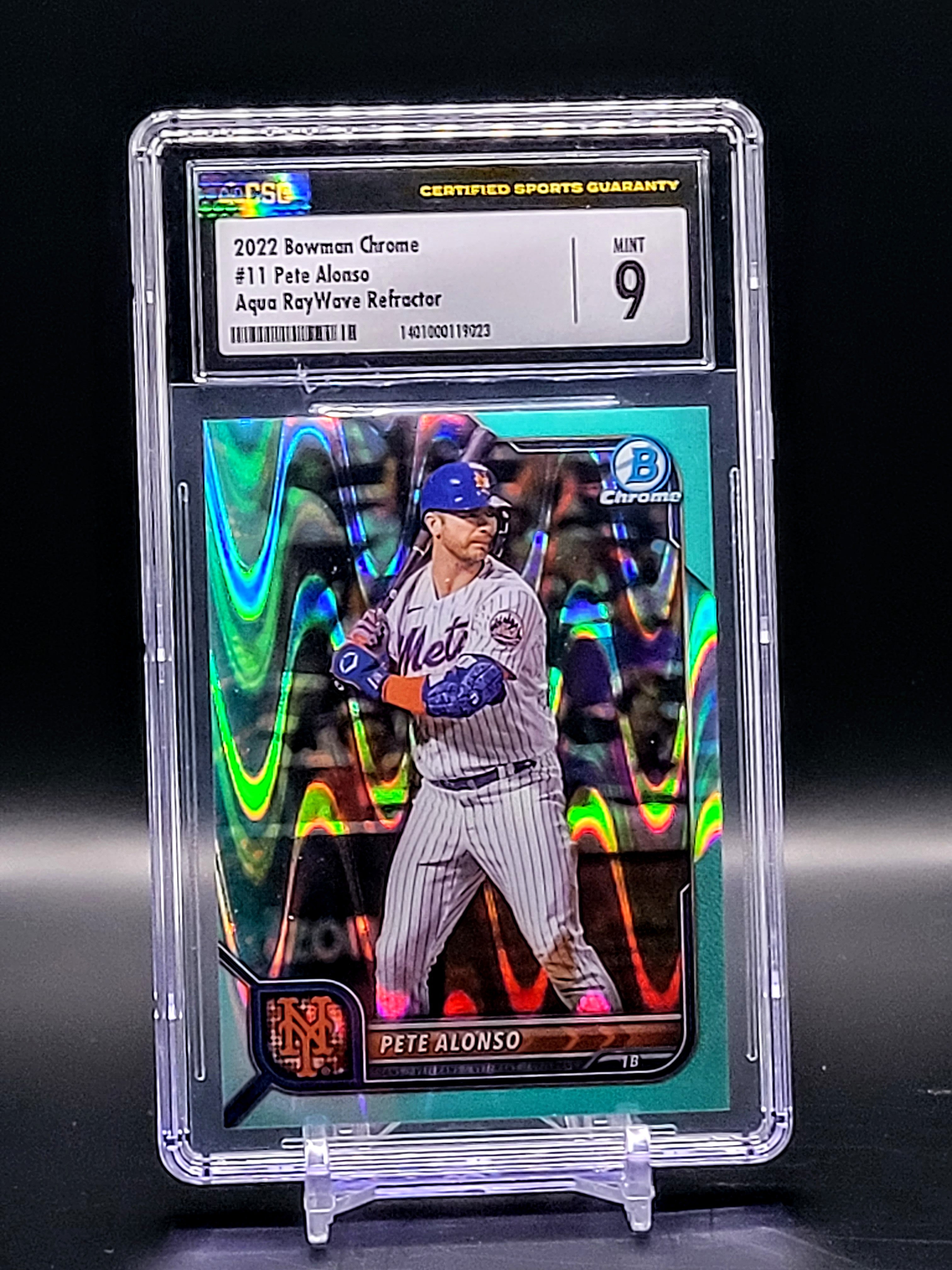 Pete Alonso Mets 2022 Bowman Chrome #11 Aqua RayWave Refractor /199 Graded CSG 9 image 0