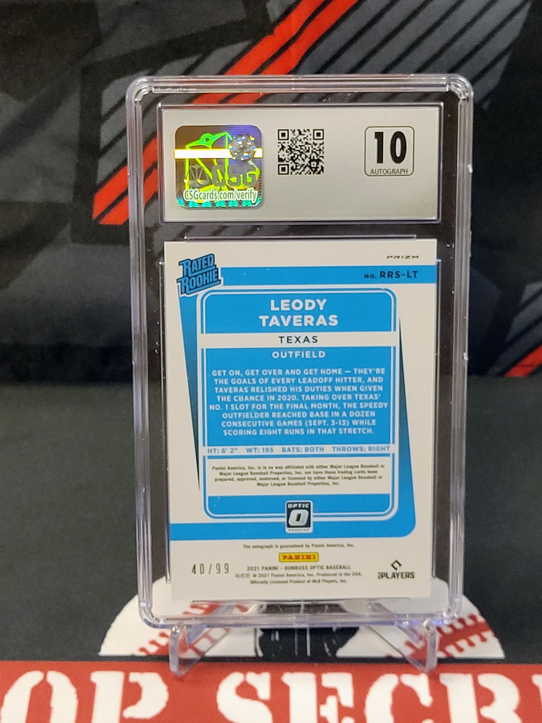 Leody Taveras Rangers 2021 Rated Rookie Purple Stars /99 AUTO Graded - CSG 9.5 image 2