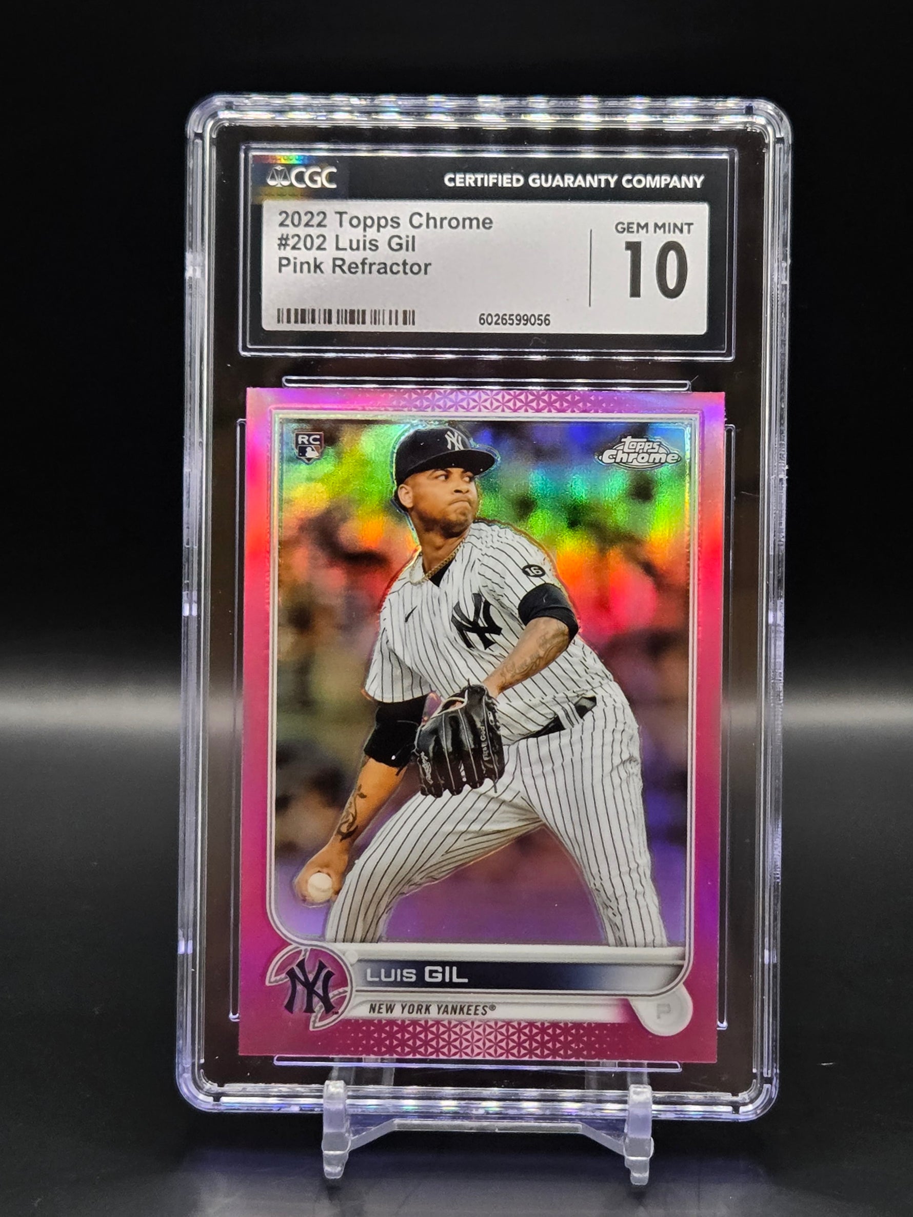 Luis Gil NY Yankees 2022 Topps Chrome RC #202 Pink Refractor - Graded 10 image 0