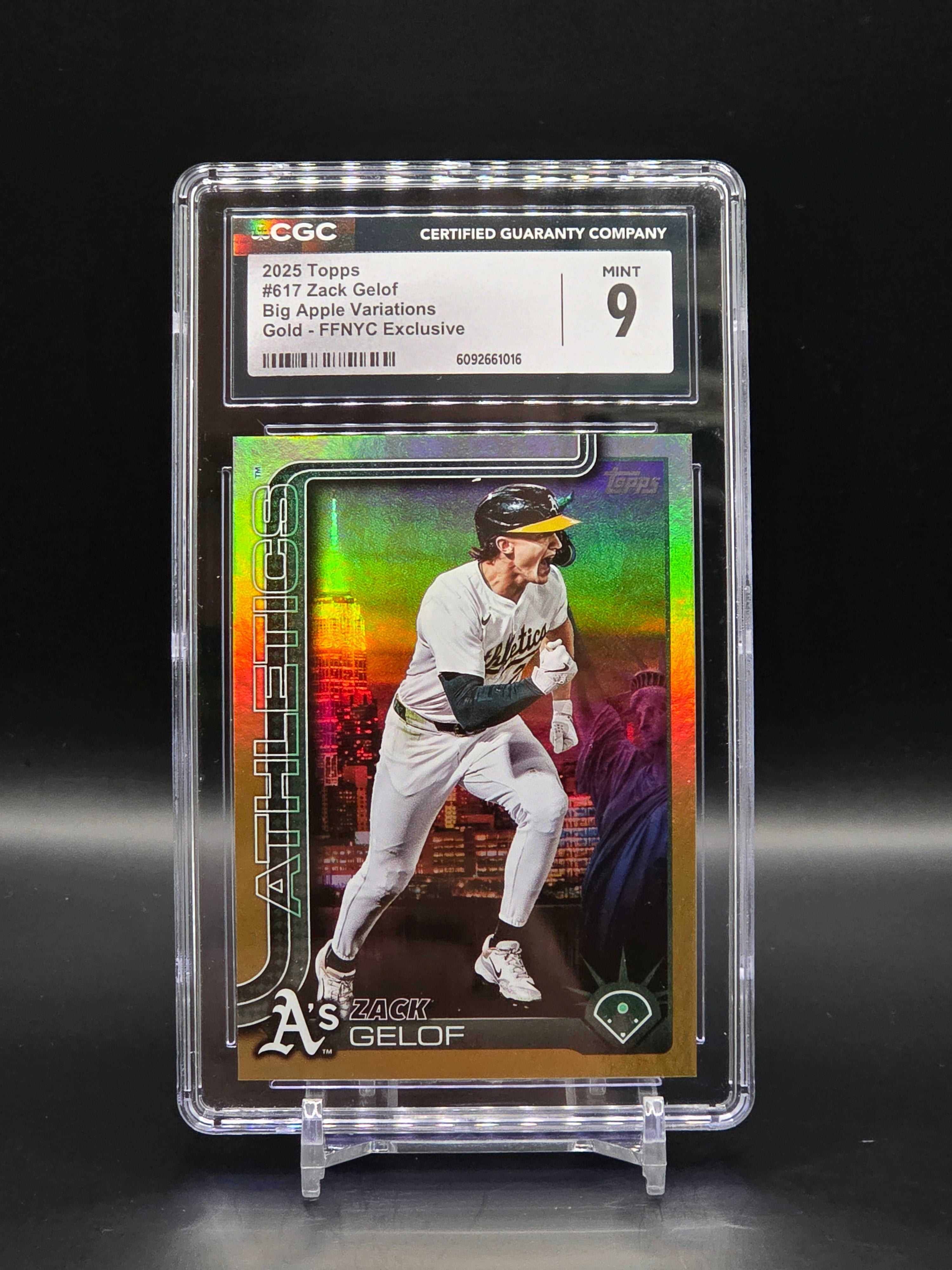 Zach Gelof 2025 Big Apple Variation Gold #617 /50 Topps FFNYC Athletics: CGC 9 image 0