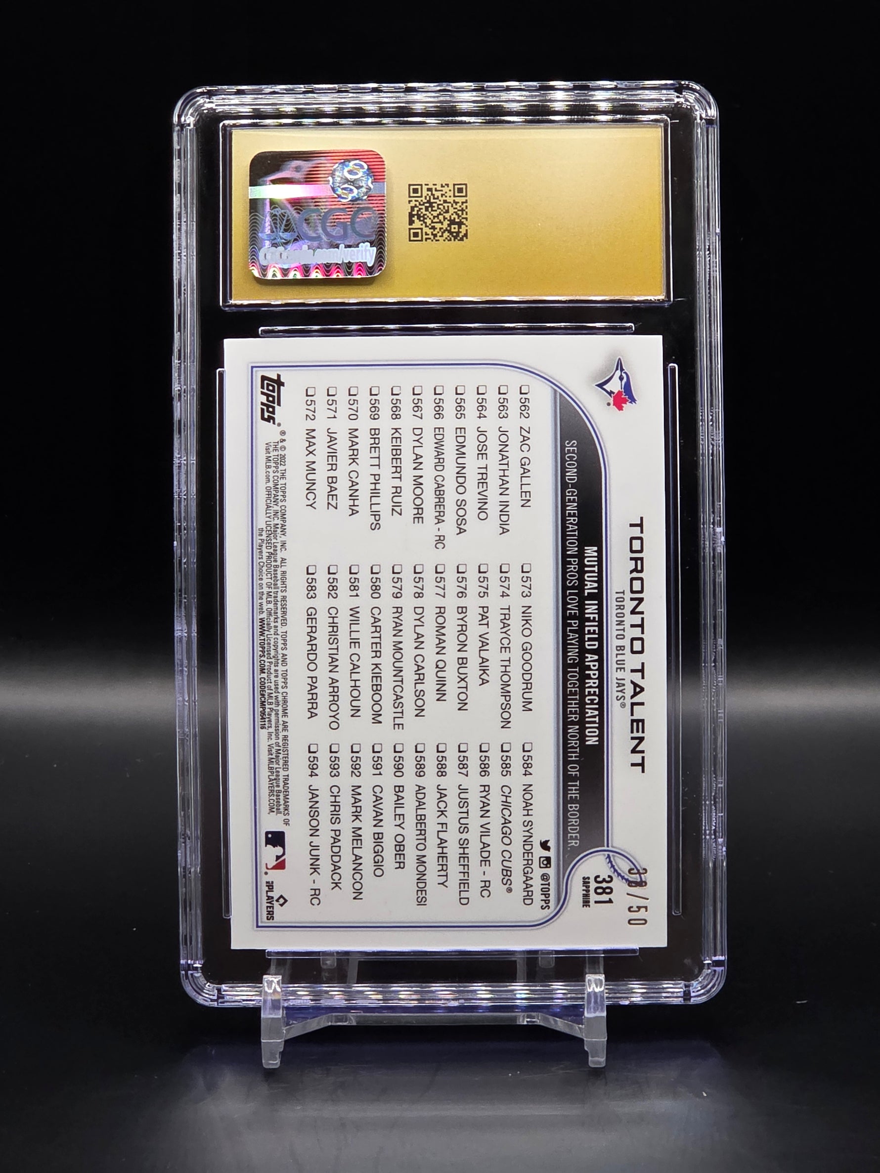 Bo Bichette/Vlad Guerrero Jr. Toronto Talent Sapphire Gold /50 #381 CGC 10 image 1