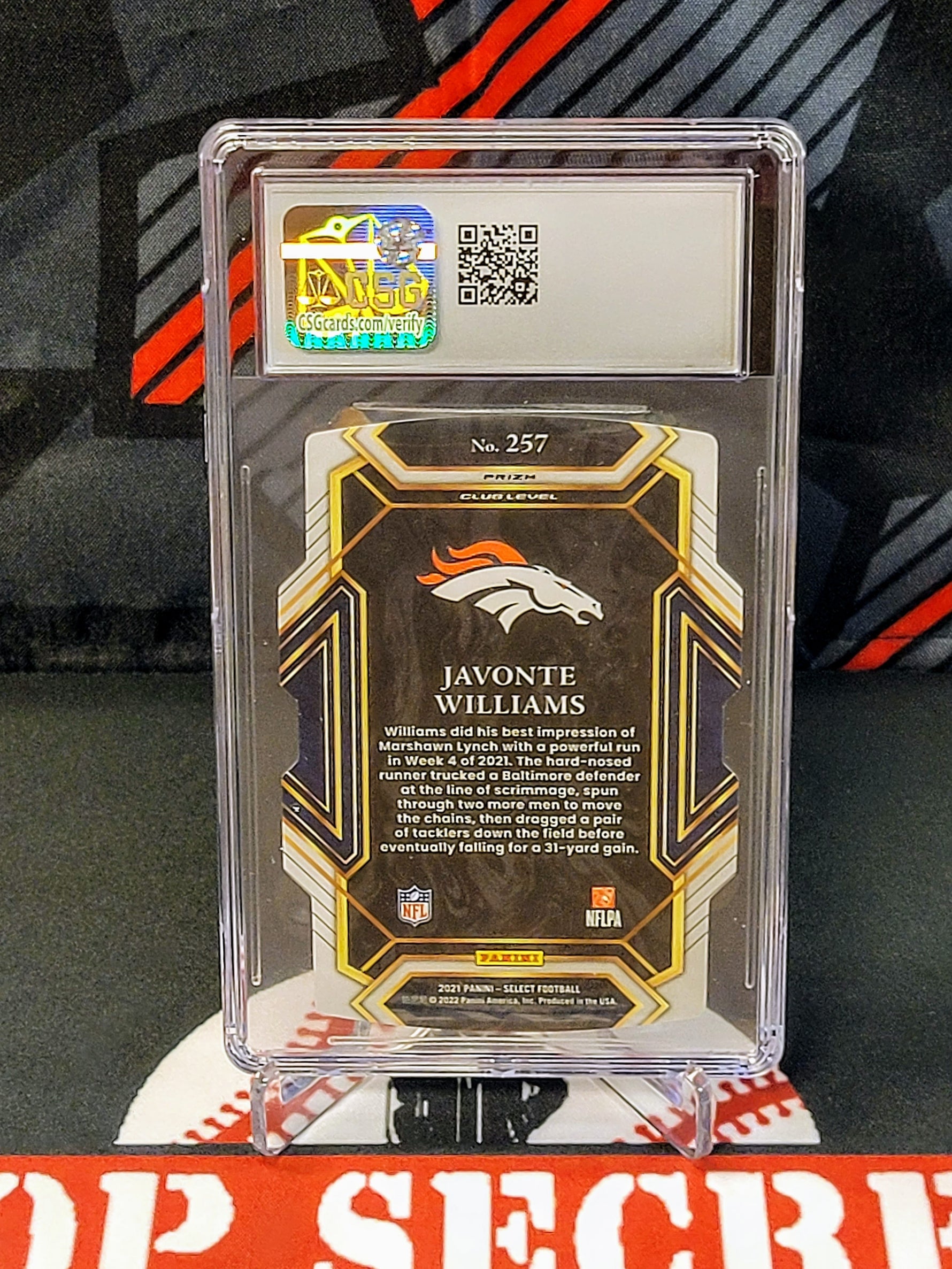 Javonte Williams Broncos Select Die Cut #257 Rookie Graded - CSG 10 image 1