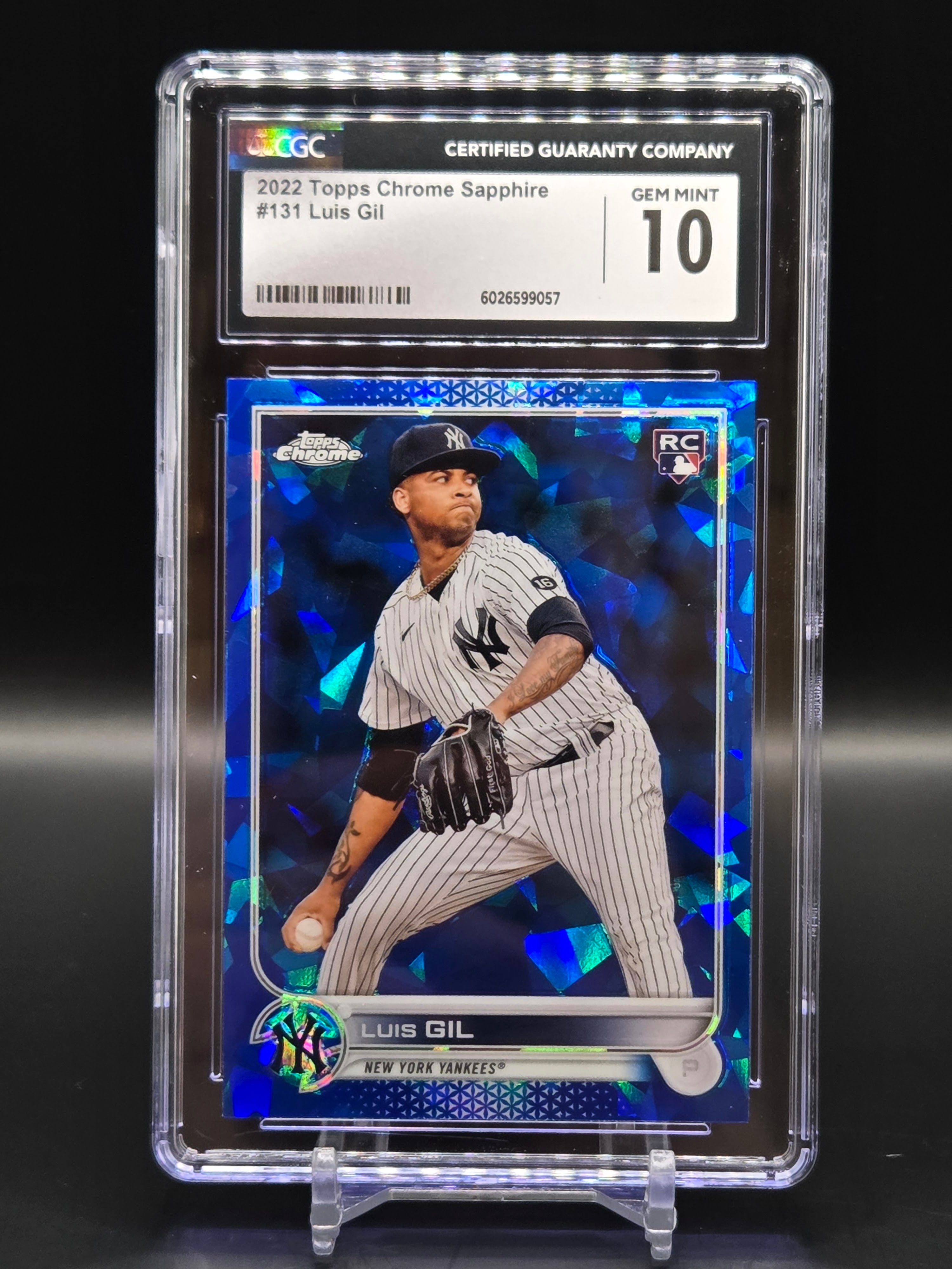 Luis Gil NY Yankees 2022 Topps Chrome Sapphire RC #131 - Graded 10 image 0