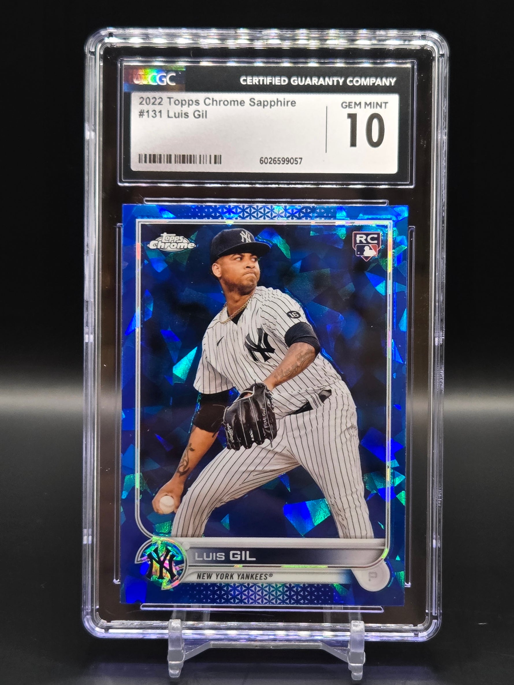 Luis Gil NY Yankees 2022 Topps Chrome Sapphire RC #131 - Graded 10 image 0