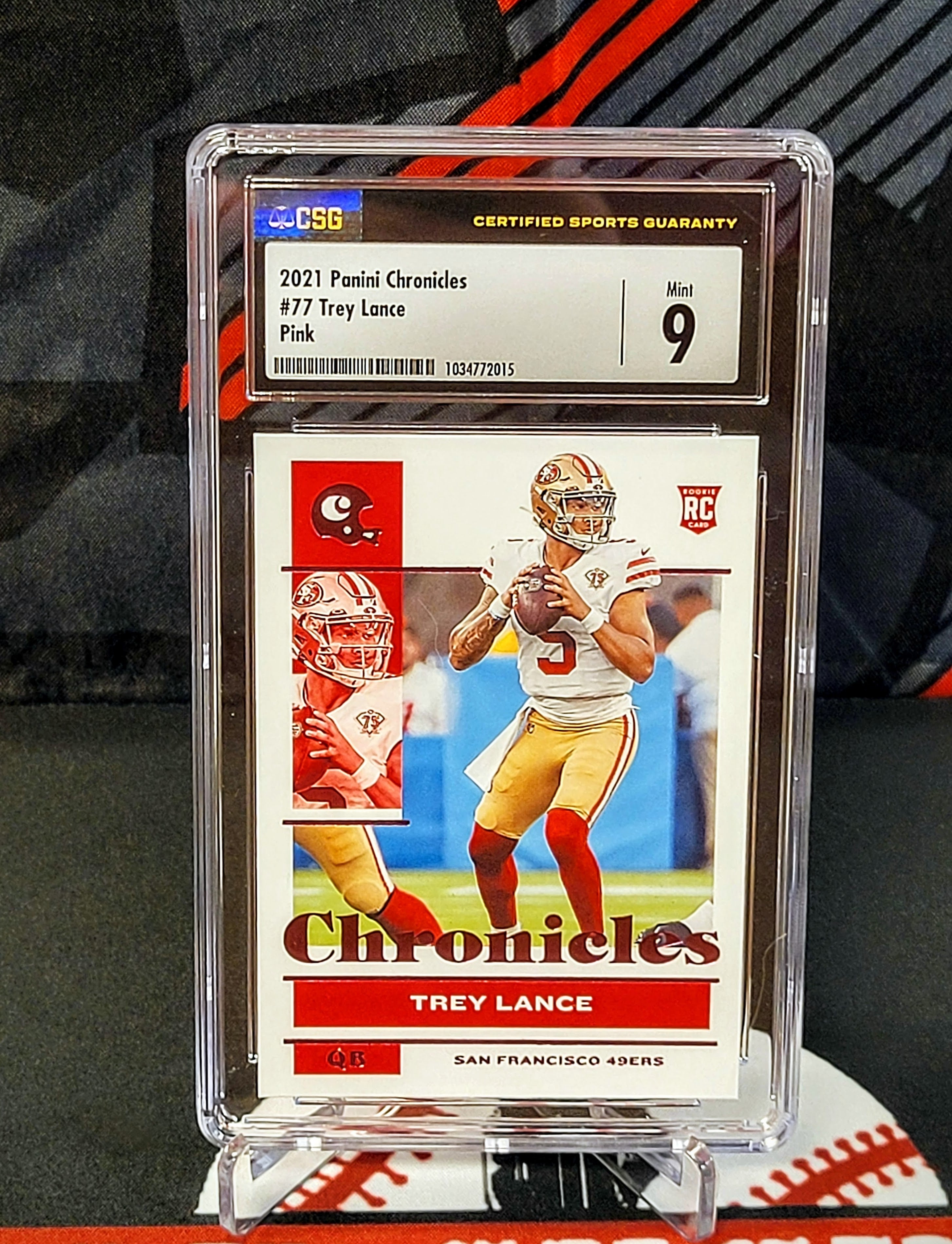 Trey Lance 49ers Chronicles #77 Pink Rookie Graded - CSG 9 image 0