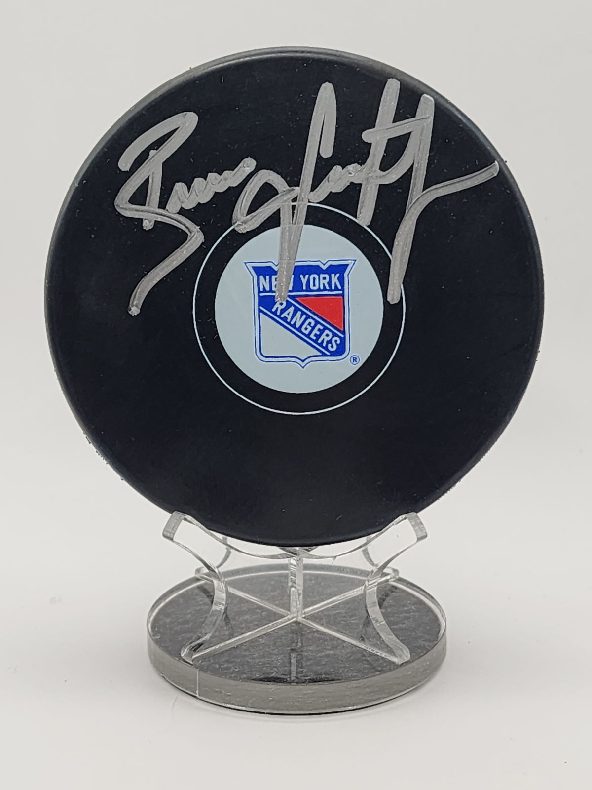 Brian Leetch Auto/Signed NY Rangers Logo Puck - Steiner COA image 0