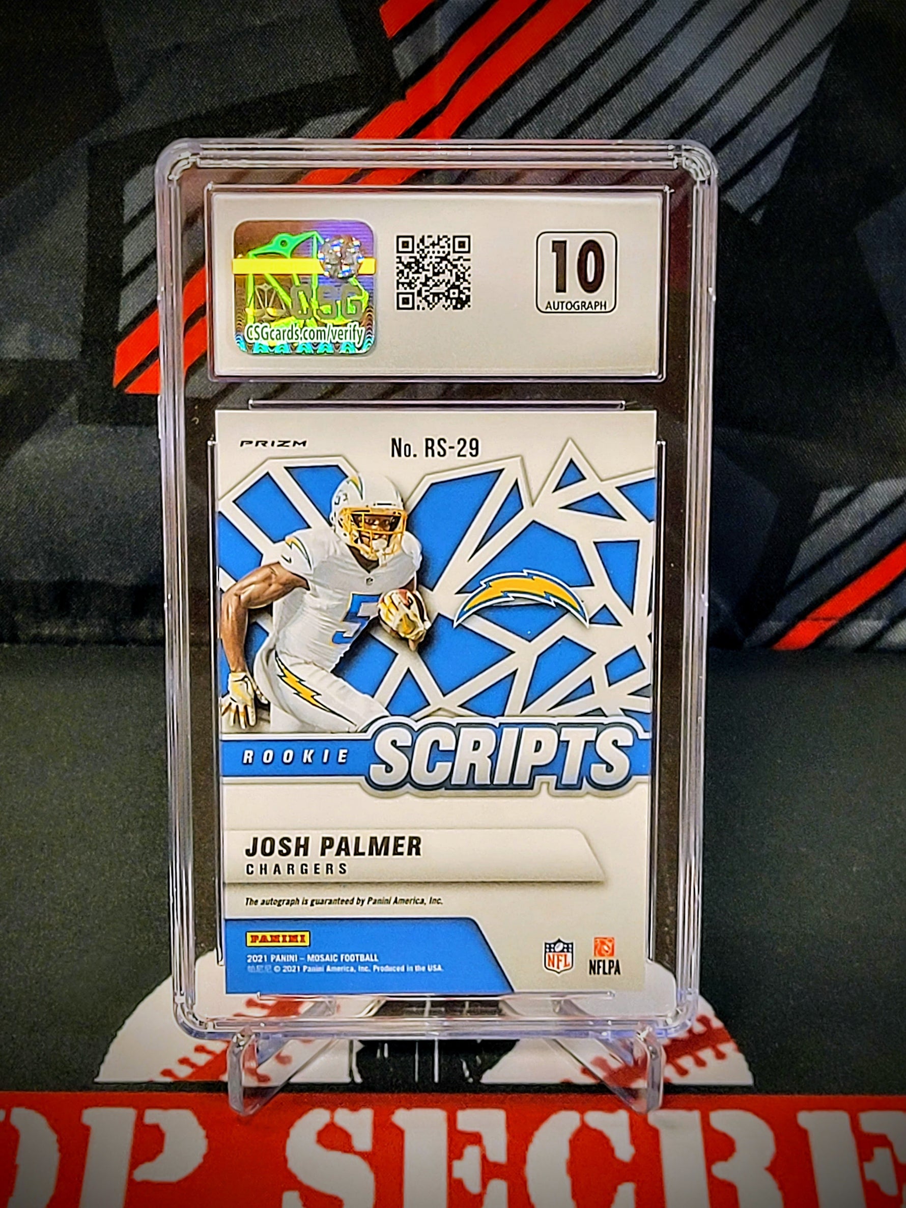 Josh Palmer Chargers Mosaic Rookie Scripts #RS-29 Auto Graded - CSG 9.5 image 2