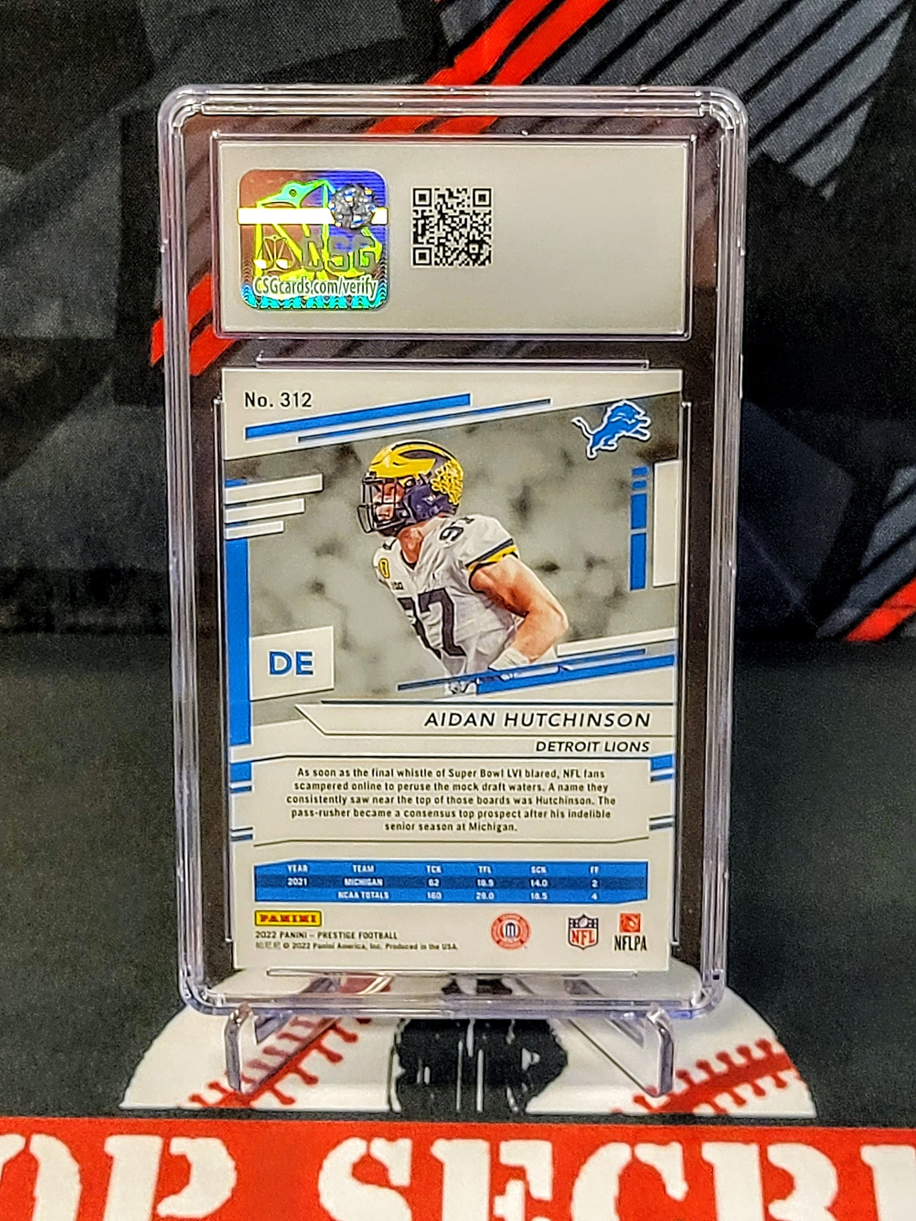 Aidan Hutchinson Lions #312 Rookie Xtra Points Sunburst Graded - CSG 10 image 1