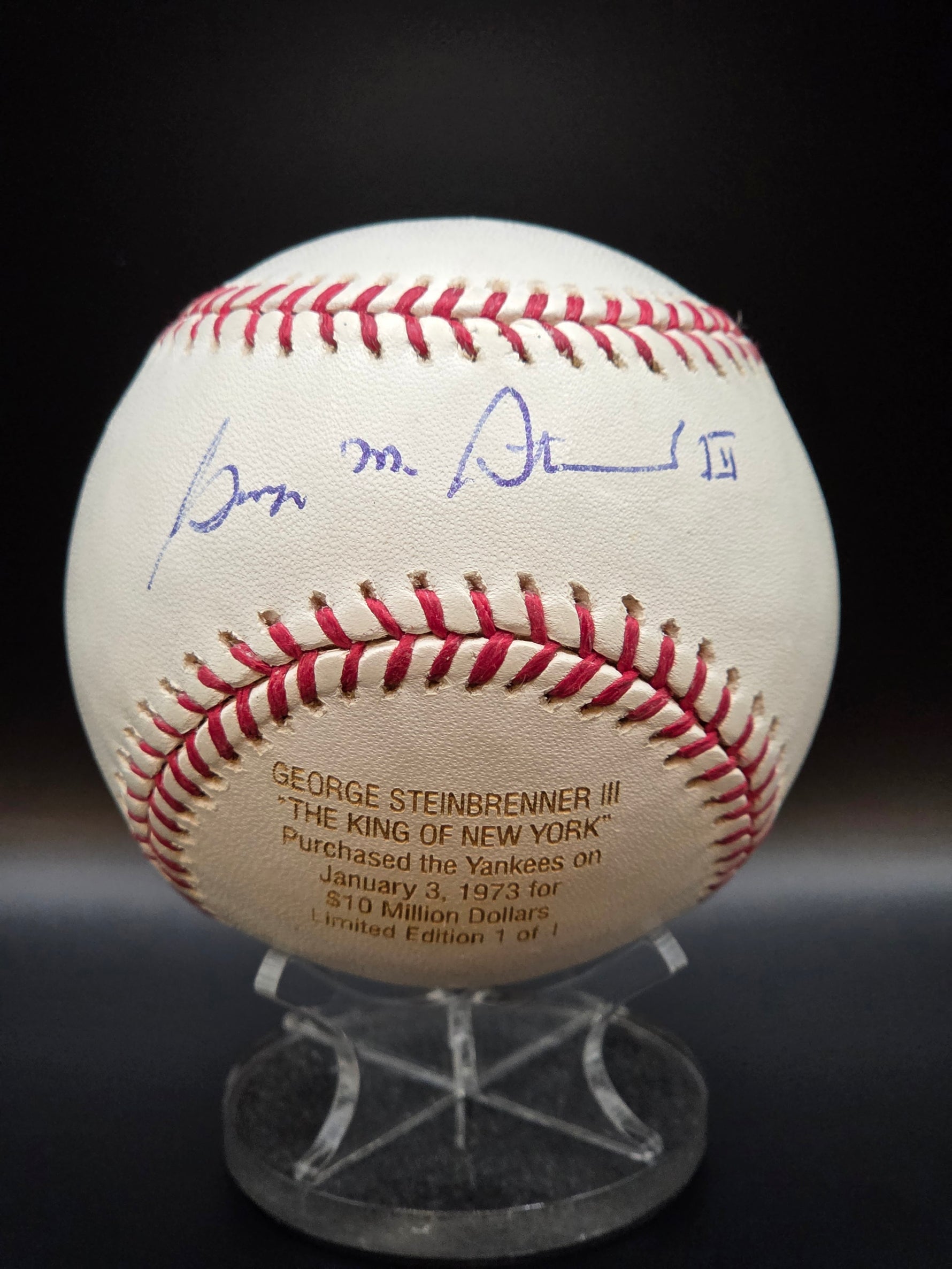 George Steinbrenner Signed Laser Etched L.E. 1/1 baseball - NY Yankees JSA LOA image 0