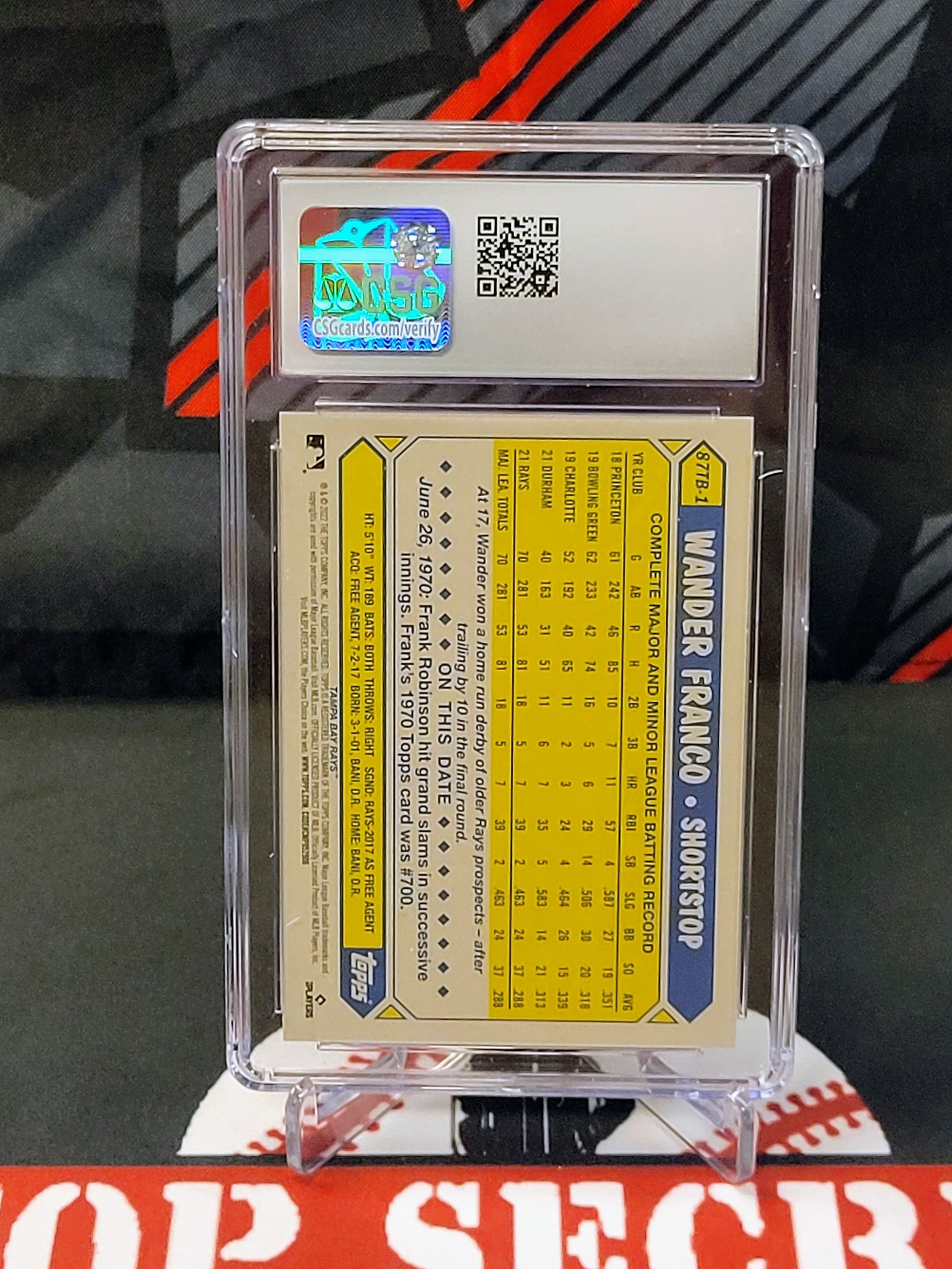 Wander Franco Rays 2022 Topps '87 Graded - CSG 10 image 1