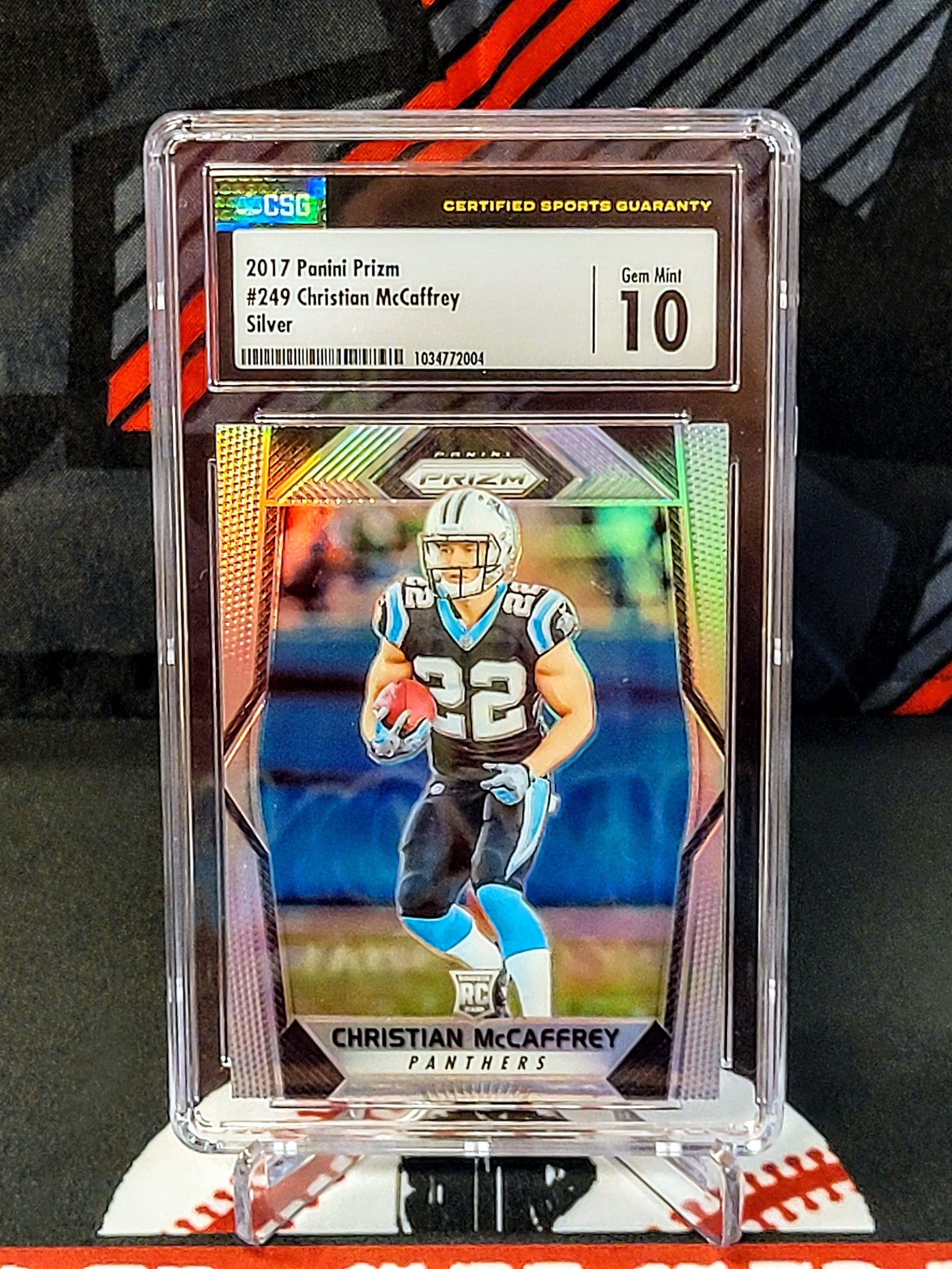 Christian McCaffrey Panthers Prizm RC #249 Silver  Graded - CSG 10 image 0